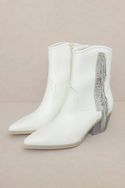 Rowan Rhinestone Fringe Boot - White sold by Petal & Pup
