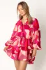 Milly Long Sleeve Mini Dress - Red Magenta sold by Petal & Pup