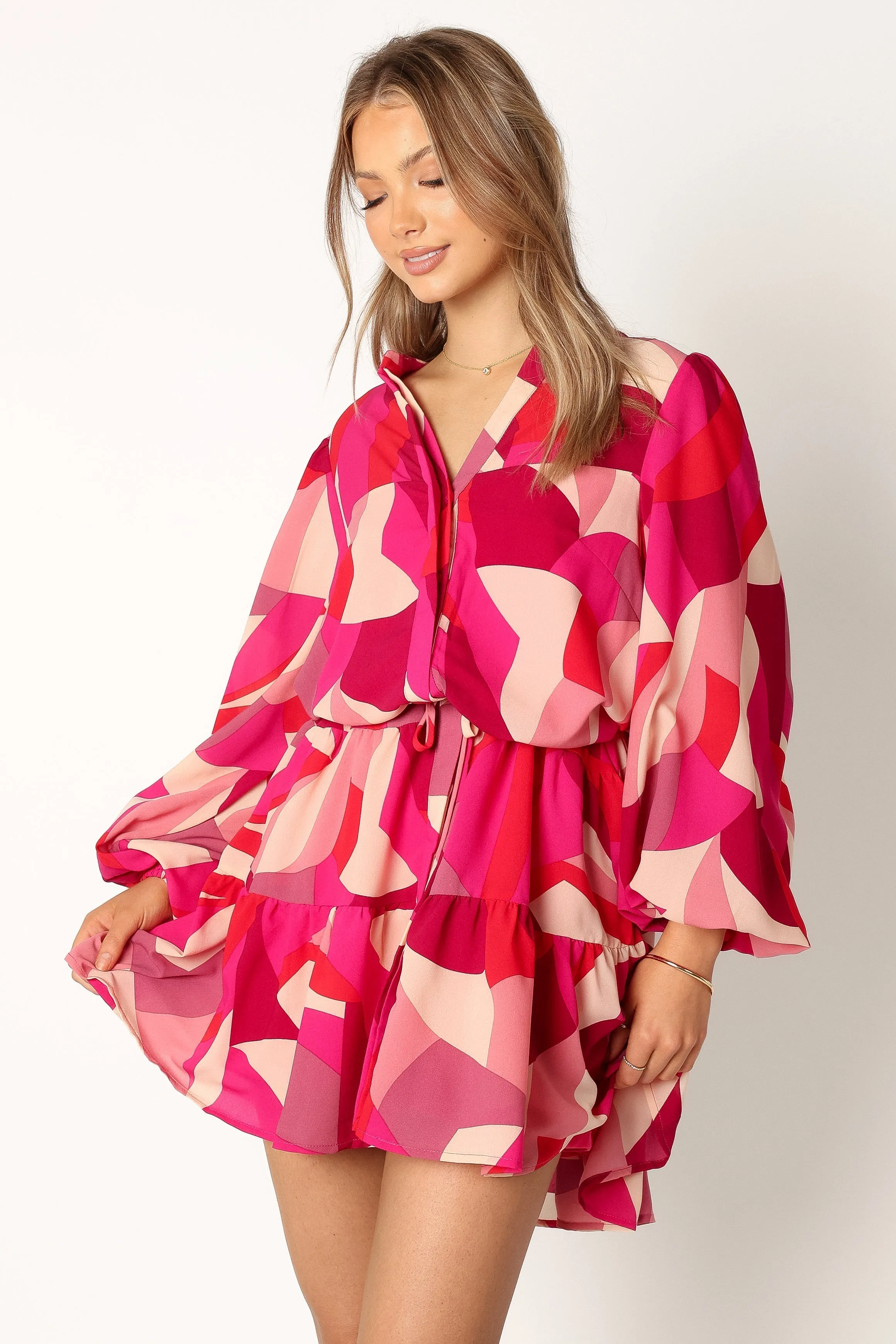 Milly Long Sleeve Mini Dress - Red Magenta sold by Petal & Pup