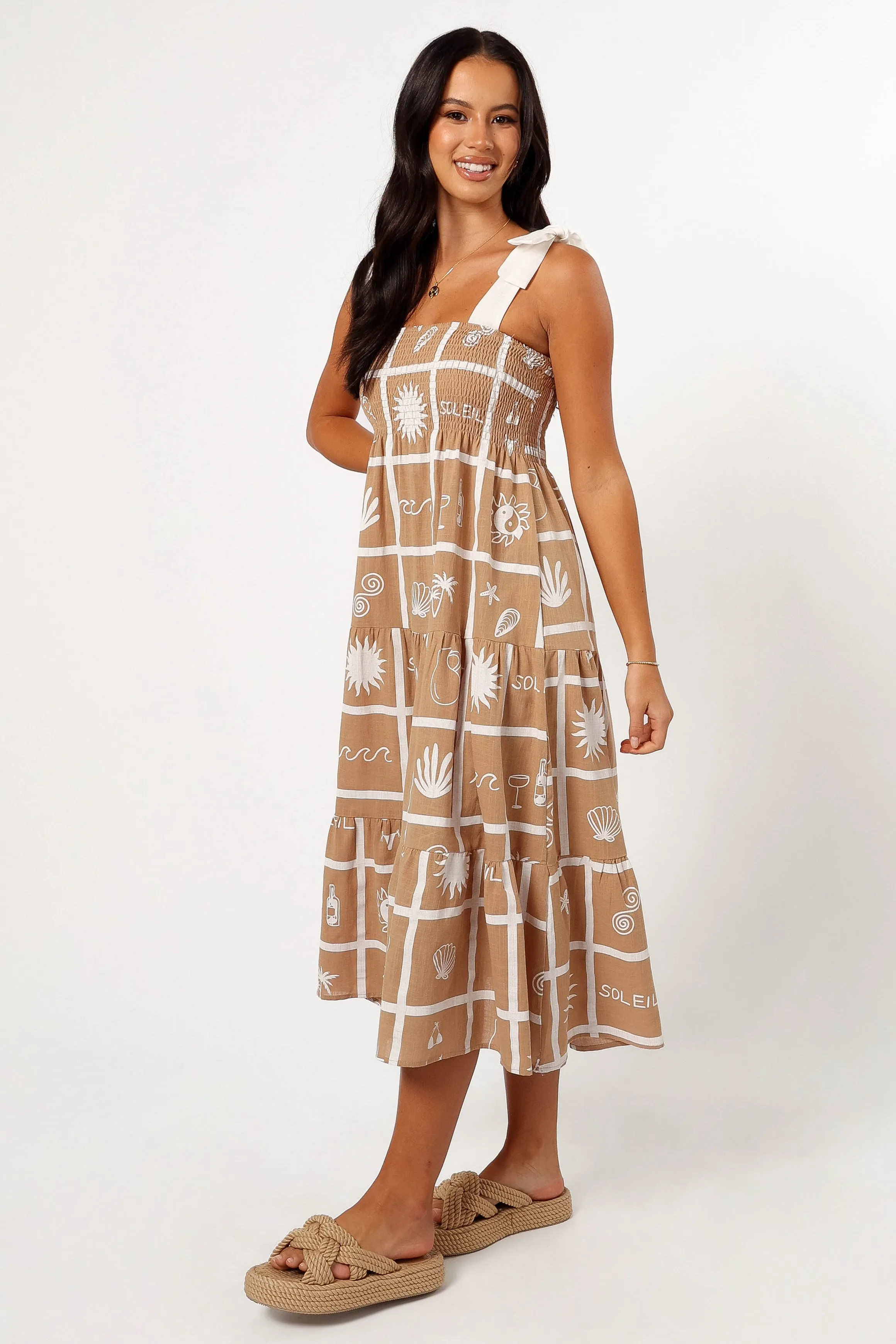 Sarelle Midi Dress - Tan Soleil Print sold by Petal & Pup product image thumbnail 4