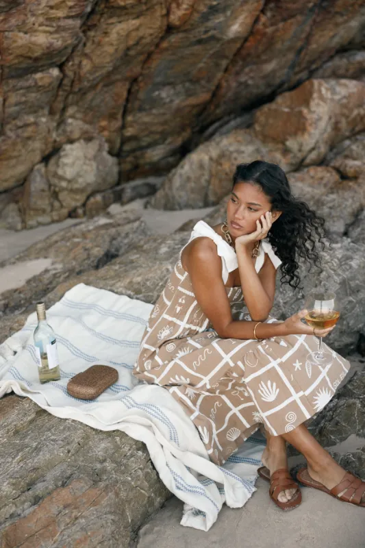 Sarelle Midi Dress - Tan Soleil Print sold by Petal & Pup