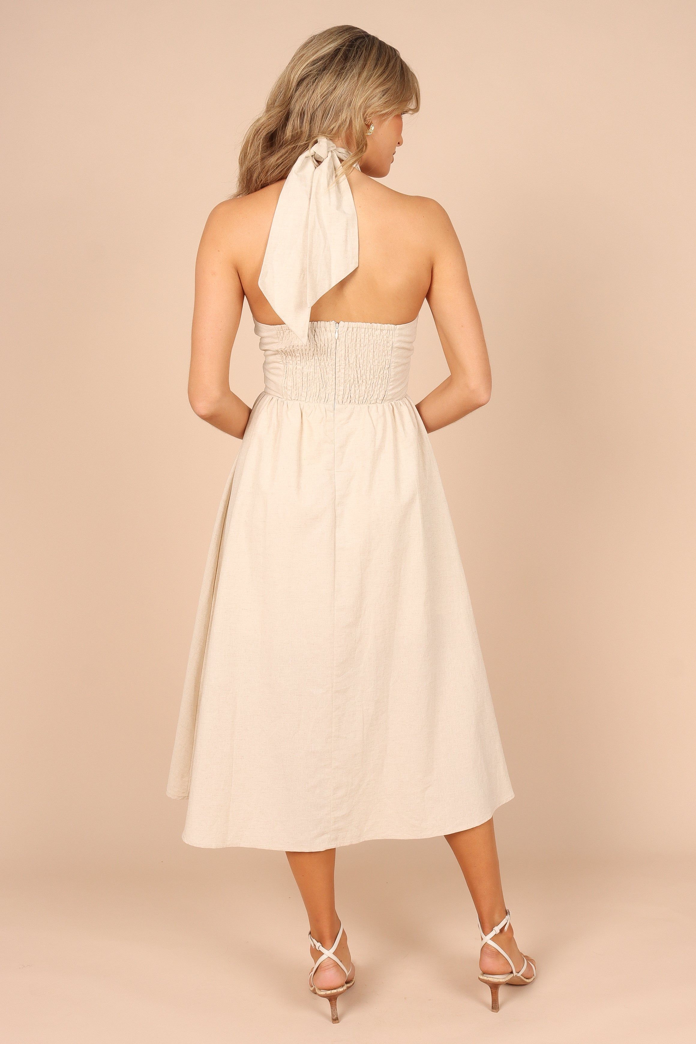 Cora Criss-Cross Neck Linen Maxi Dress - Oatmeal sold by Petal & Pup product image thumbnail 5