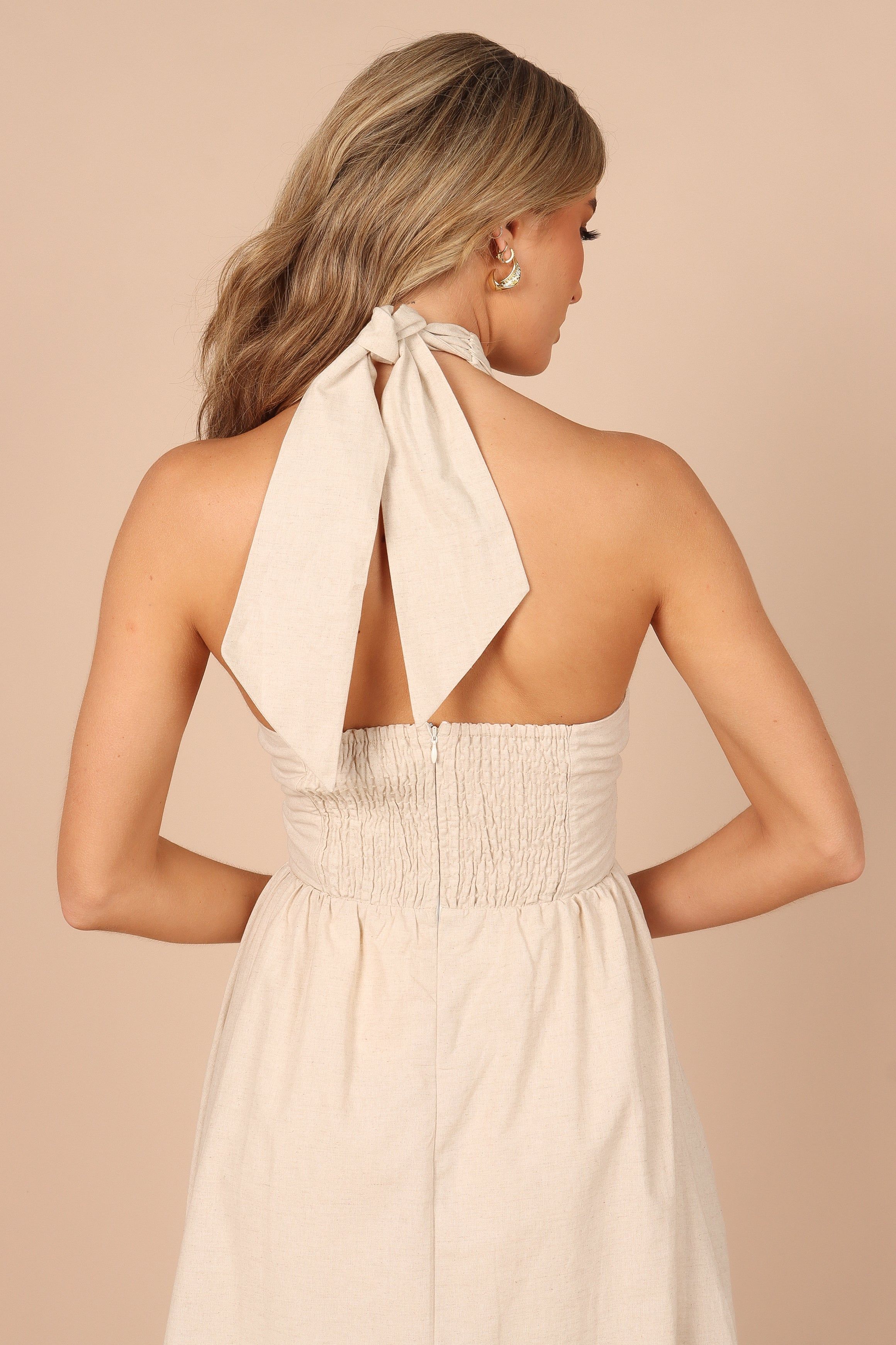 Cora Criss-Cross Neck Linen Maxi Dress - Oatmeal sold by Petal & Pup product image thumbnail 2