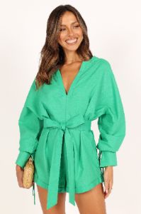 Dooley Long Sleeve Romper - Green sold by Petal & Pup