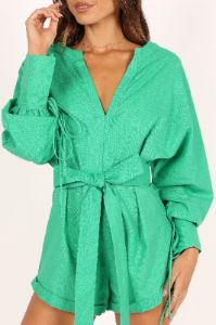 Dooley Long Sleeve Romper - Green sold by Petal & Pup