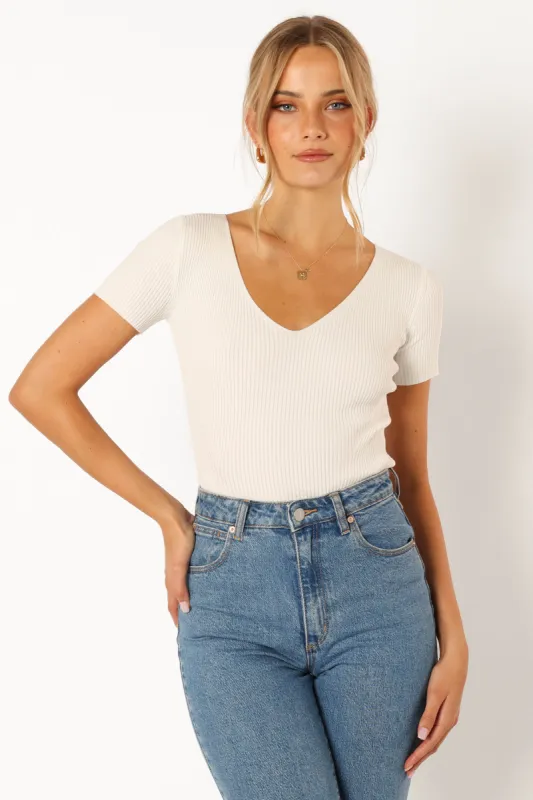 Rosa Knit Short Sleeve Bodysuit - Ivory sold by Petal & Pup