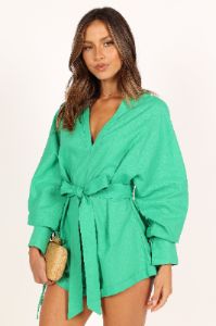 Dooley Long Sleeve Romper - Green sold by Petal & Pup