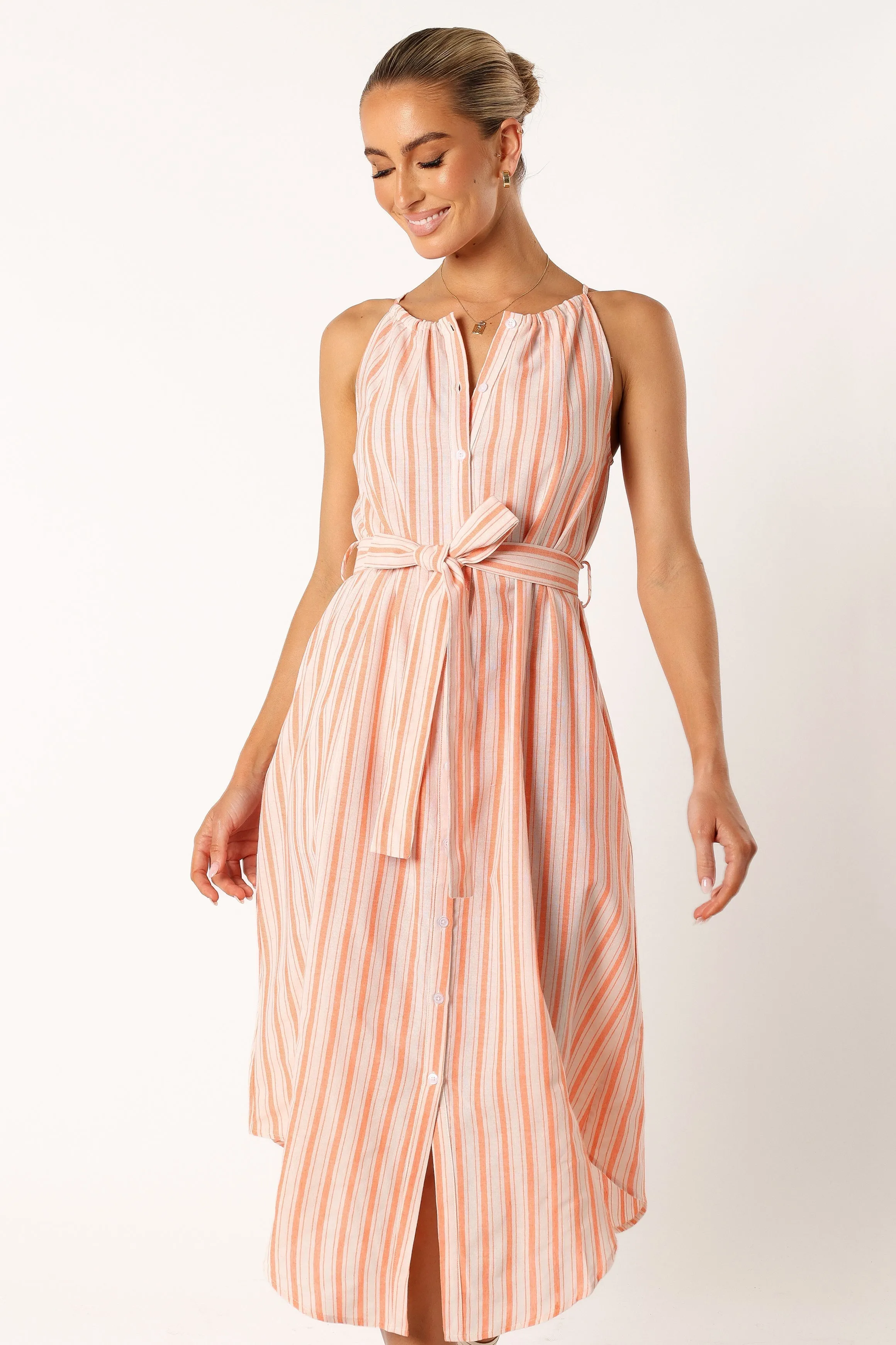 Arabella Midi Dress - Orange Stripe sold by Petal & Pup