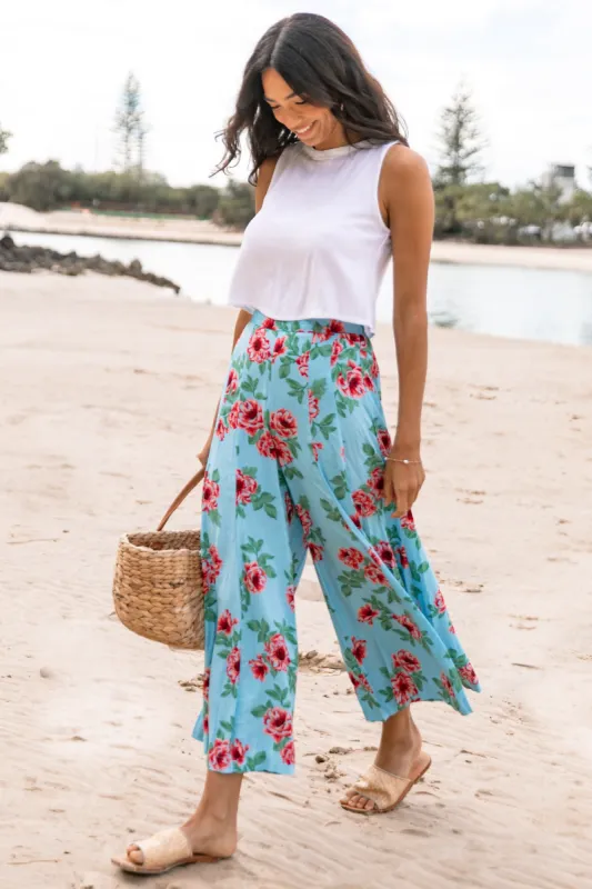Cassatt Wide Leg Pants - Blue Floral sold by Petal & Pup