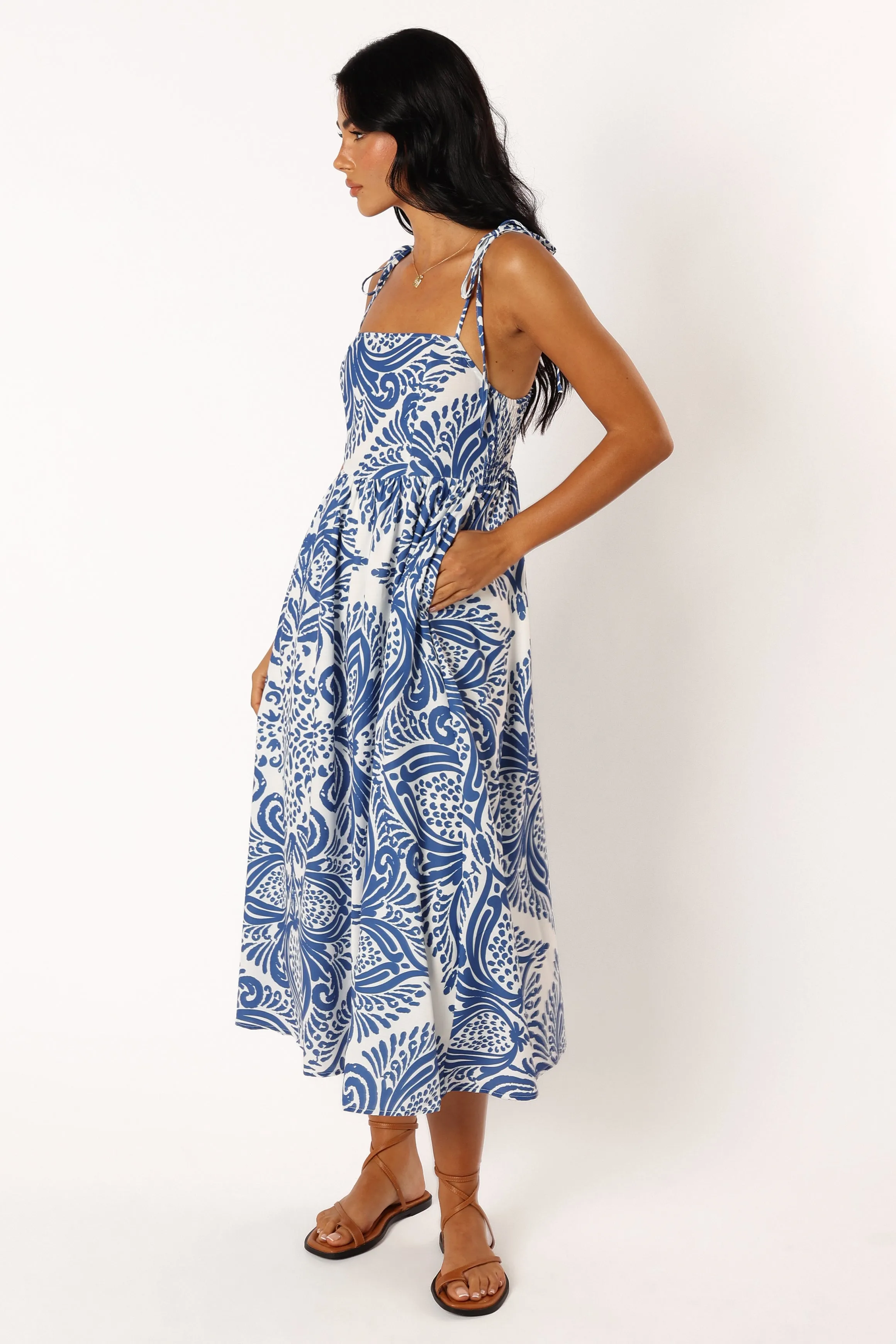 Stazie Midi Dress - Blue White Print sold by Petal & Pup product image thumbnail 5