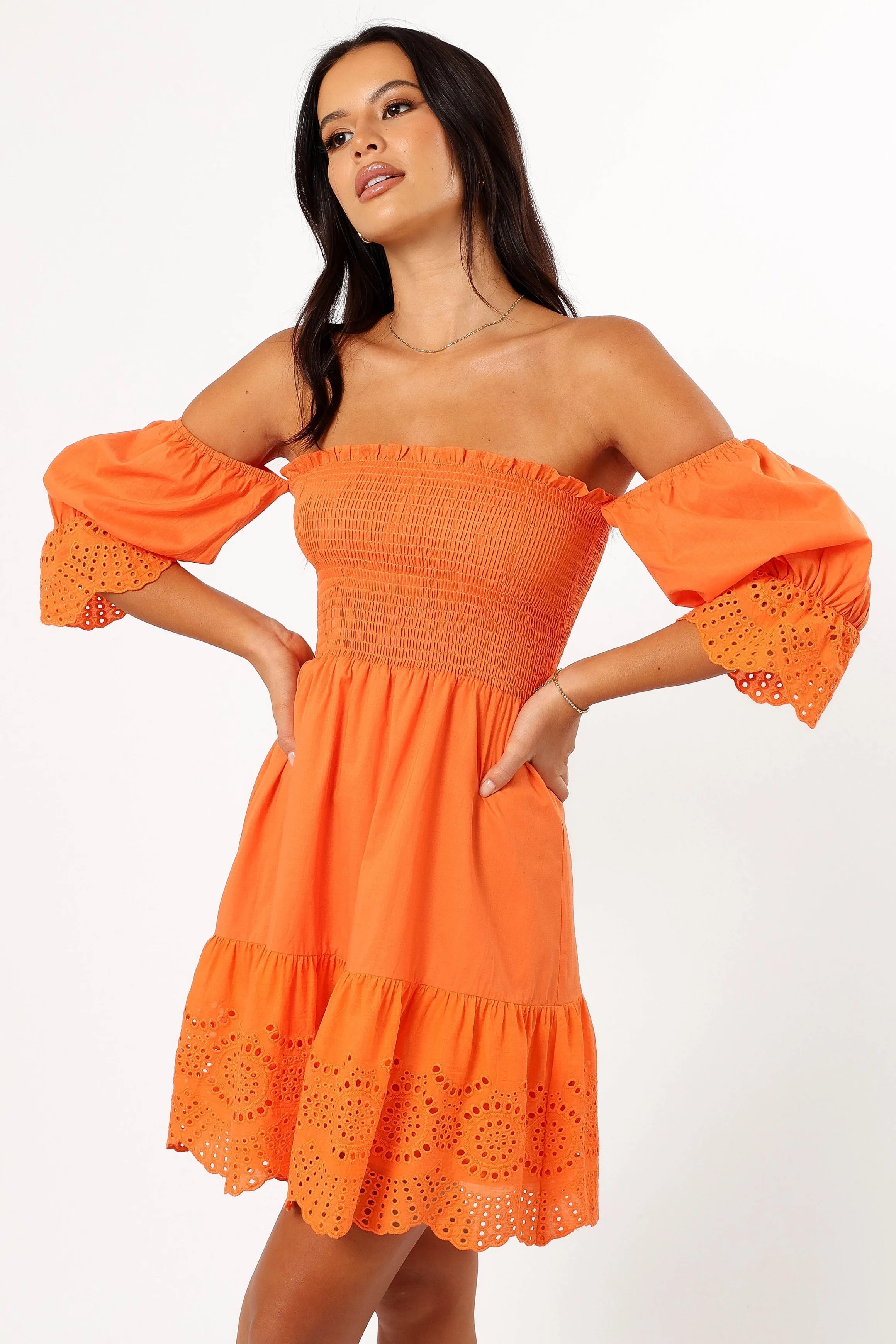 Aniston Off Shoulder Mini Dress - Orange sold by Petal & Pup product image thumbnail 4