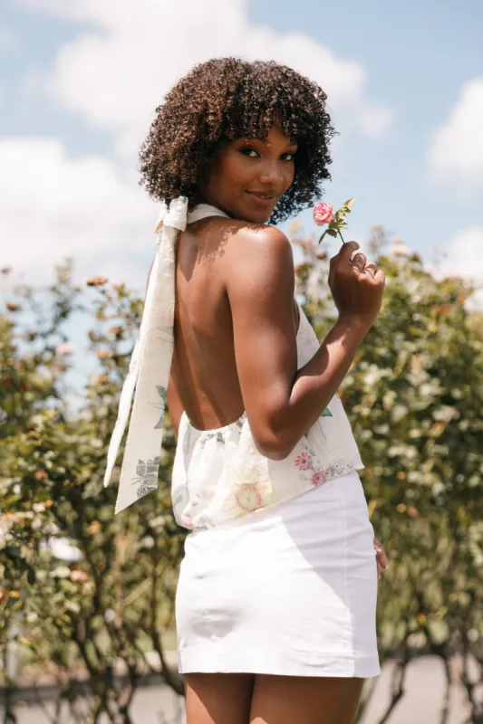 Willa Halterneck Top - White Floral sold by Petal & Pup