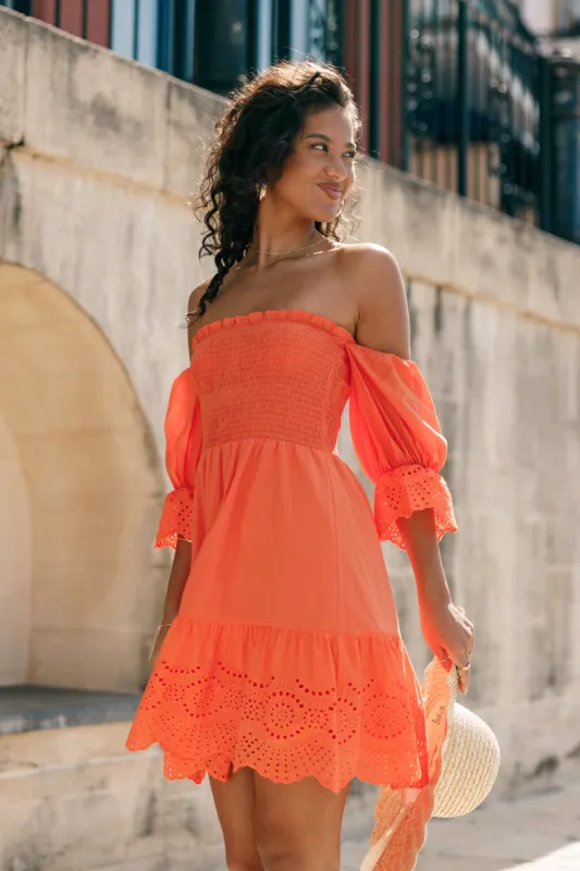 Aniston Off Shoulder Mini Dress - Orange sold by Petal & Pup