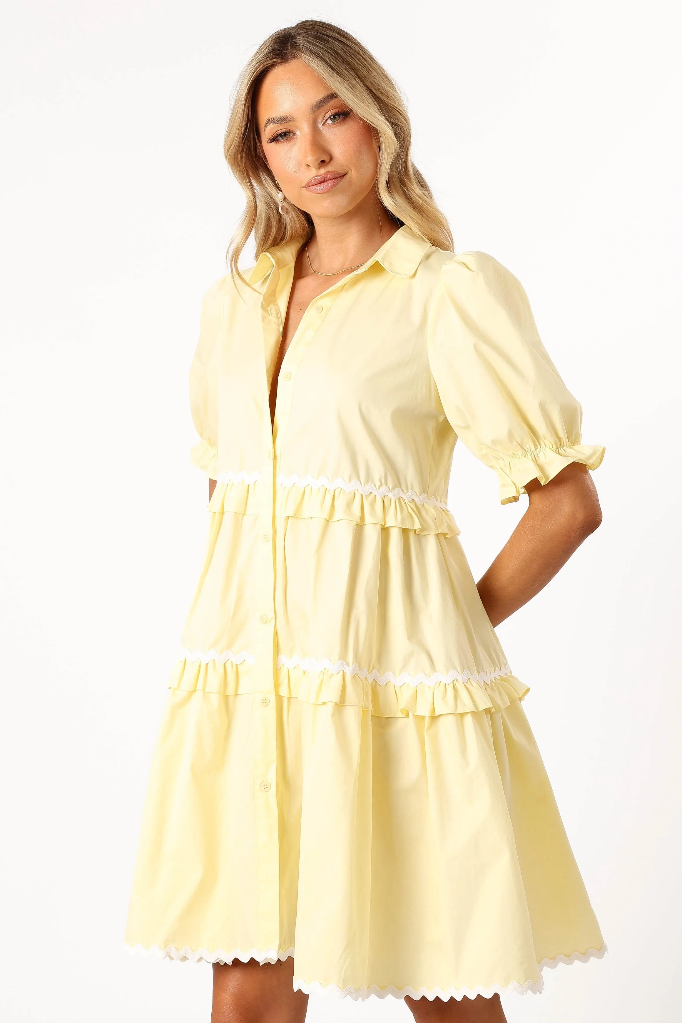 Shively Mini Dress - Yellow/White sold by Petal & Pup product image thumbnail 4