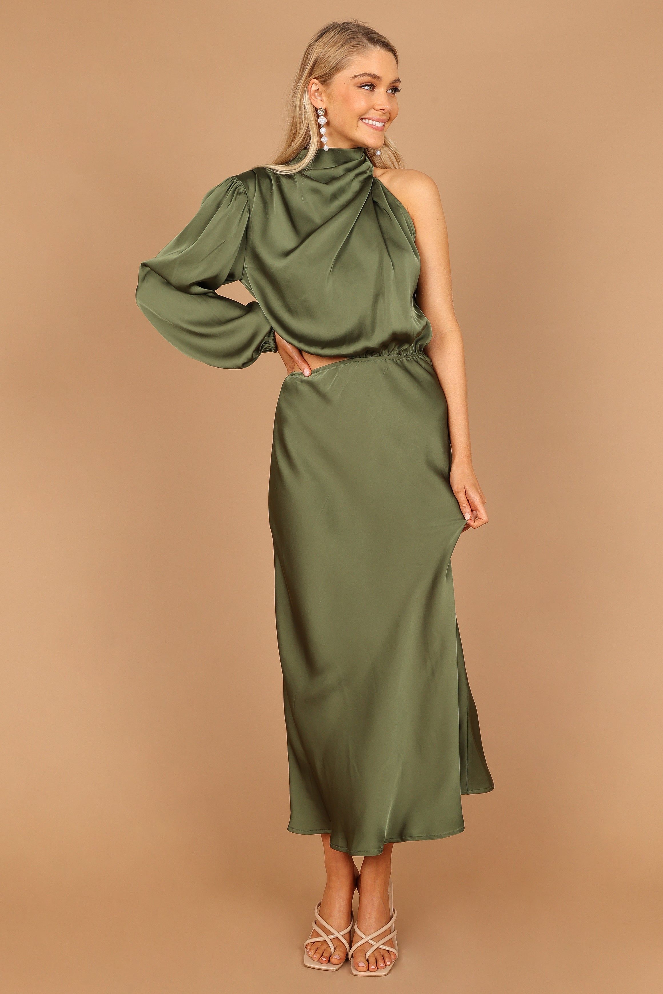 Amelie One Shoulder Maxi Dress - Olive sold by Petal & Pup product image thumbnail 8