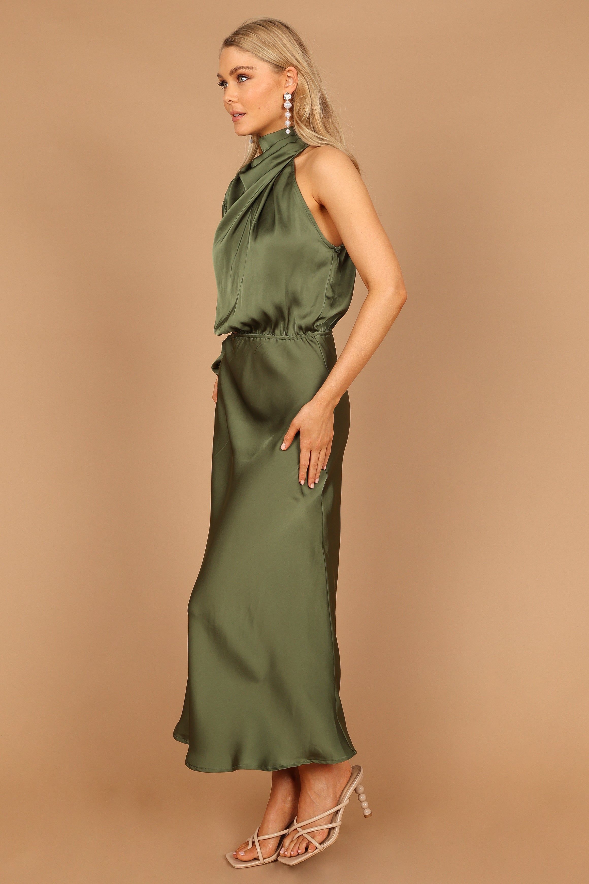 Amelie One Shoulder Maxi Dress - Olive sold by Petal & Pup product image thumbnail 6