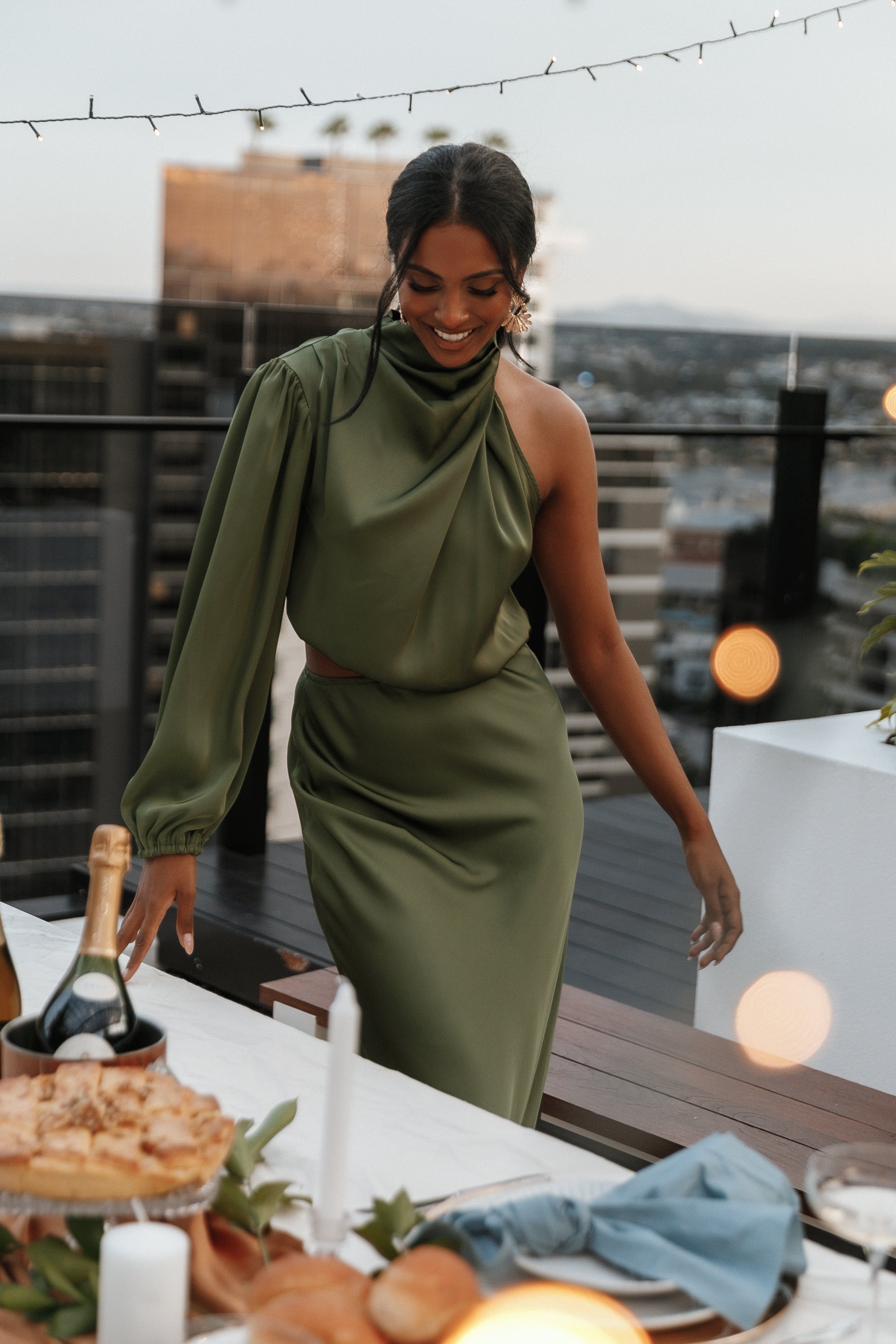 Amelie One Shoulder Maxi Dress - Olive sold by Petal & Pup product image thumbnail 2