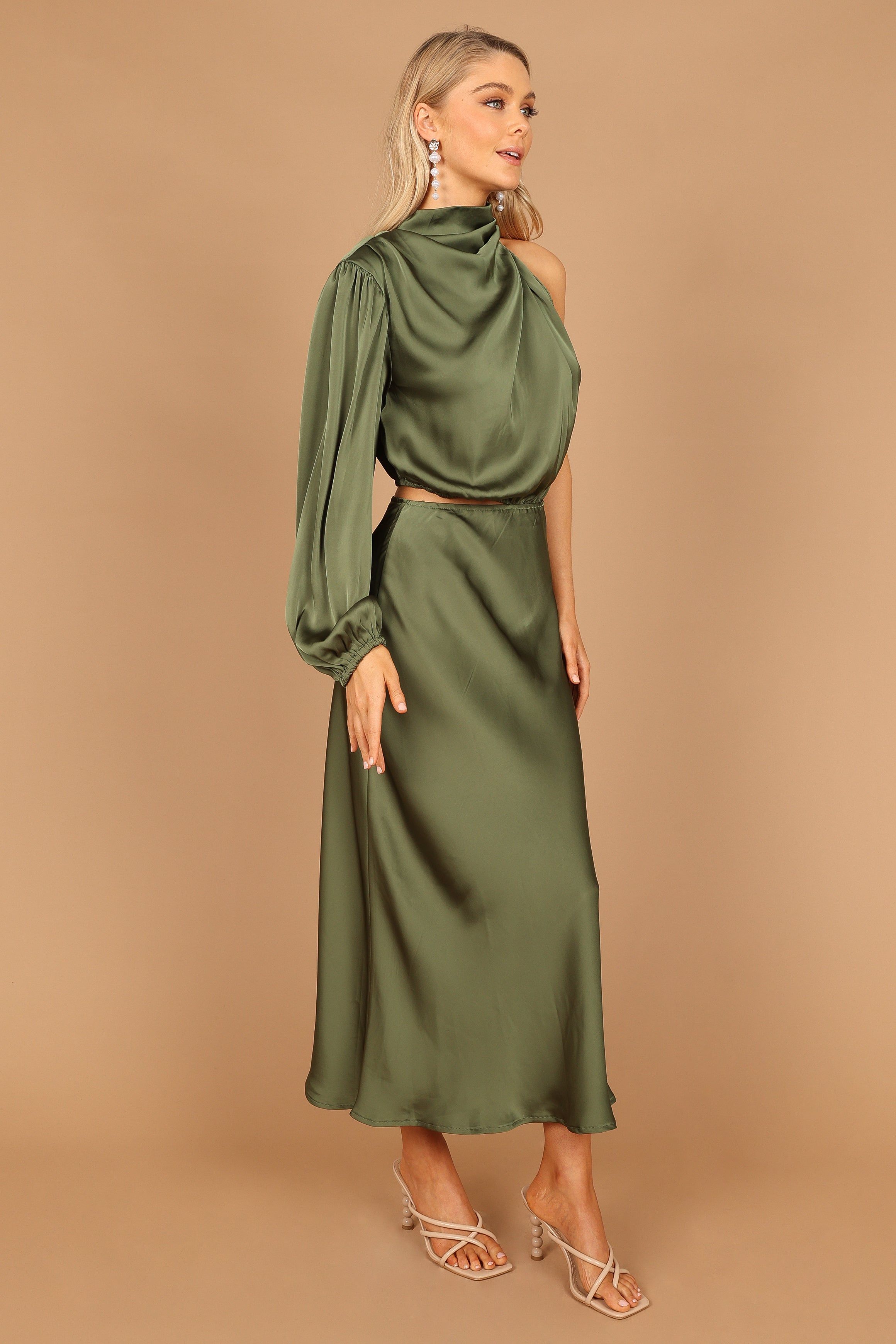Amelie One Shoulder Maxi Dress - Olive sold by Petal & Pup product image thumbnail 9