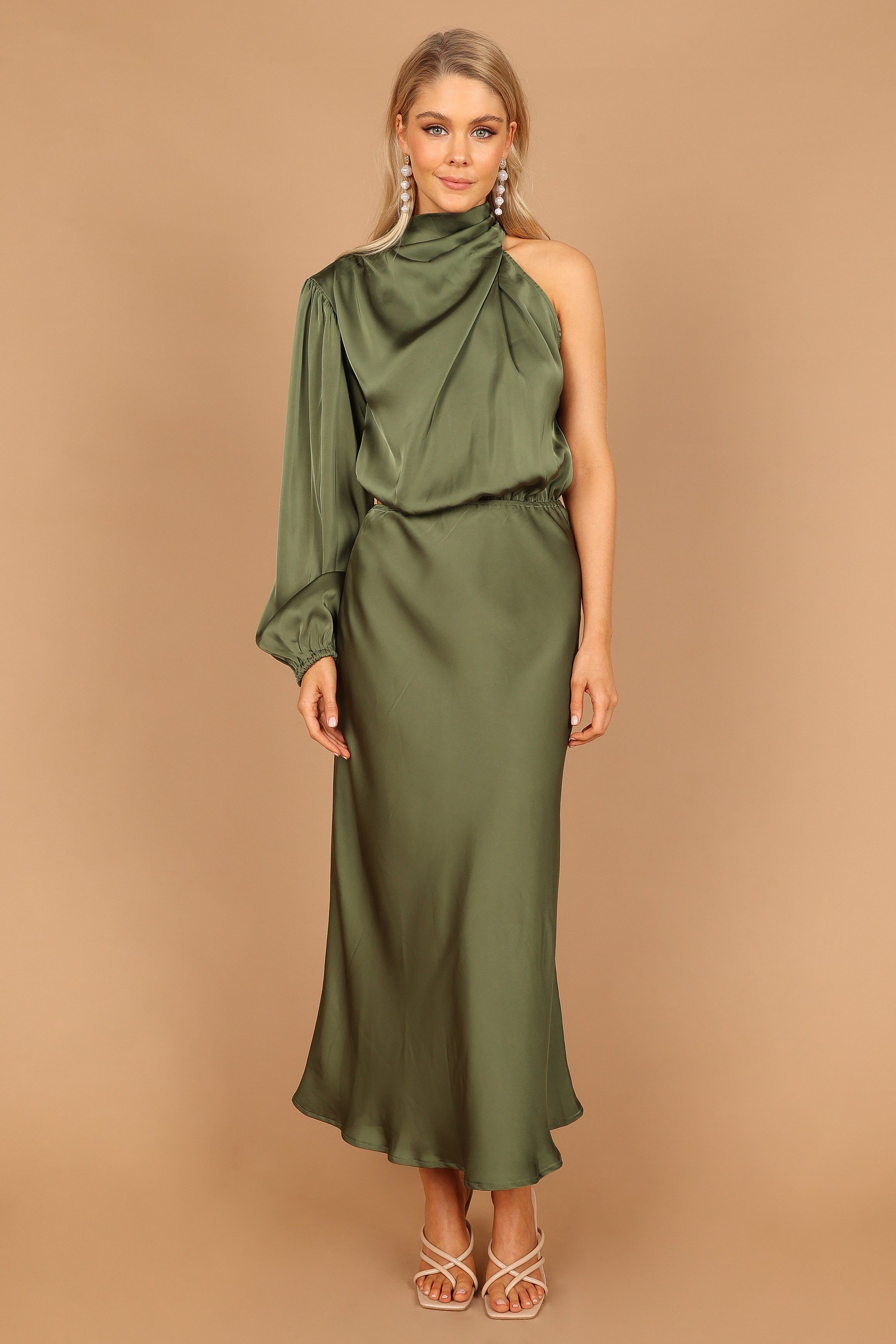 Amelie One Shoulder Maxi Dress - Olive sold by Petal & Pup product image thumbnail 4