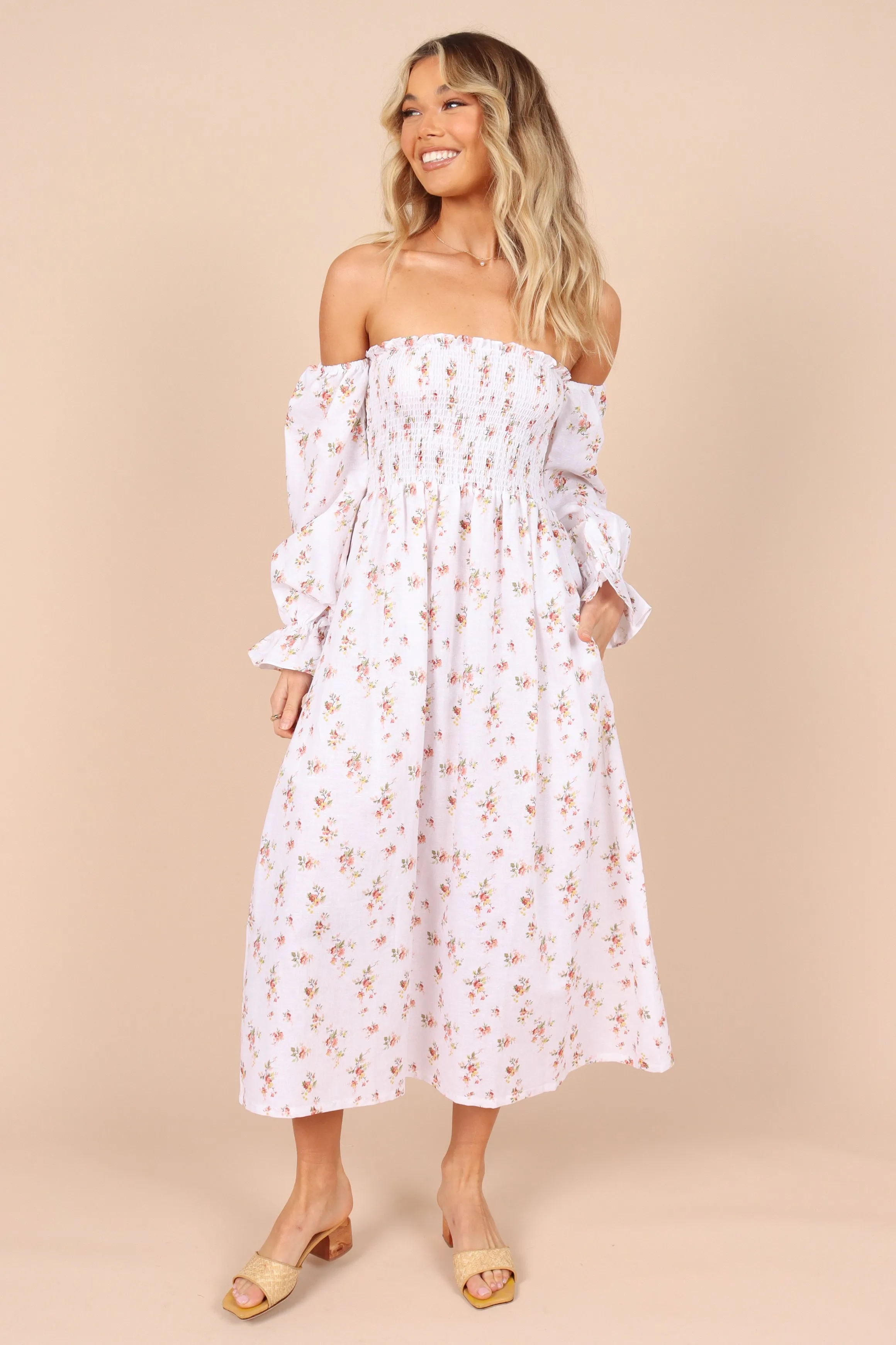 Domenica Shirred Long Sleeve Midi Dress - Ditsy Floral sold by Petal & Pup product image thumbnail 4