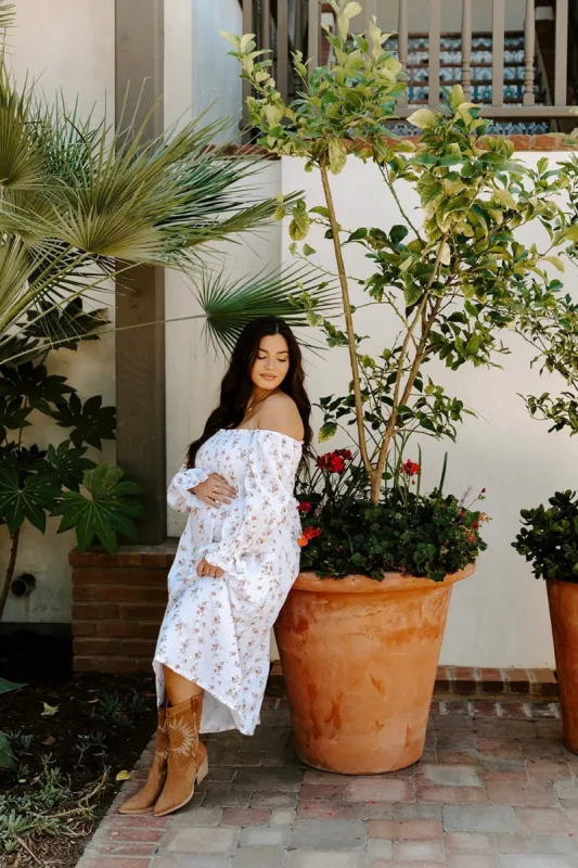 Domenica Shirred Long Sleeve Midi Dress - Ditsy Floral sold by Petal & Pup