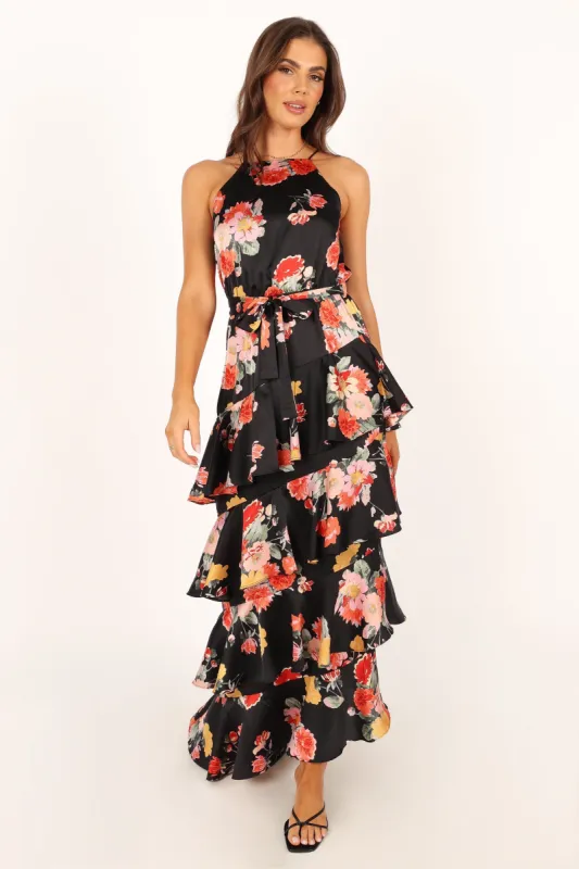 Sarona Halterneck Maxi Dress - Black Floral sold by Petal & Pup