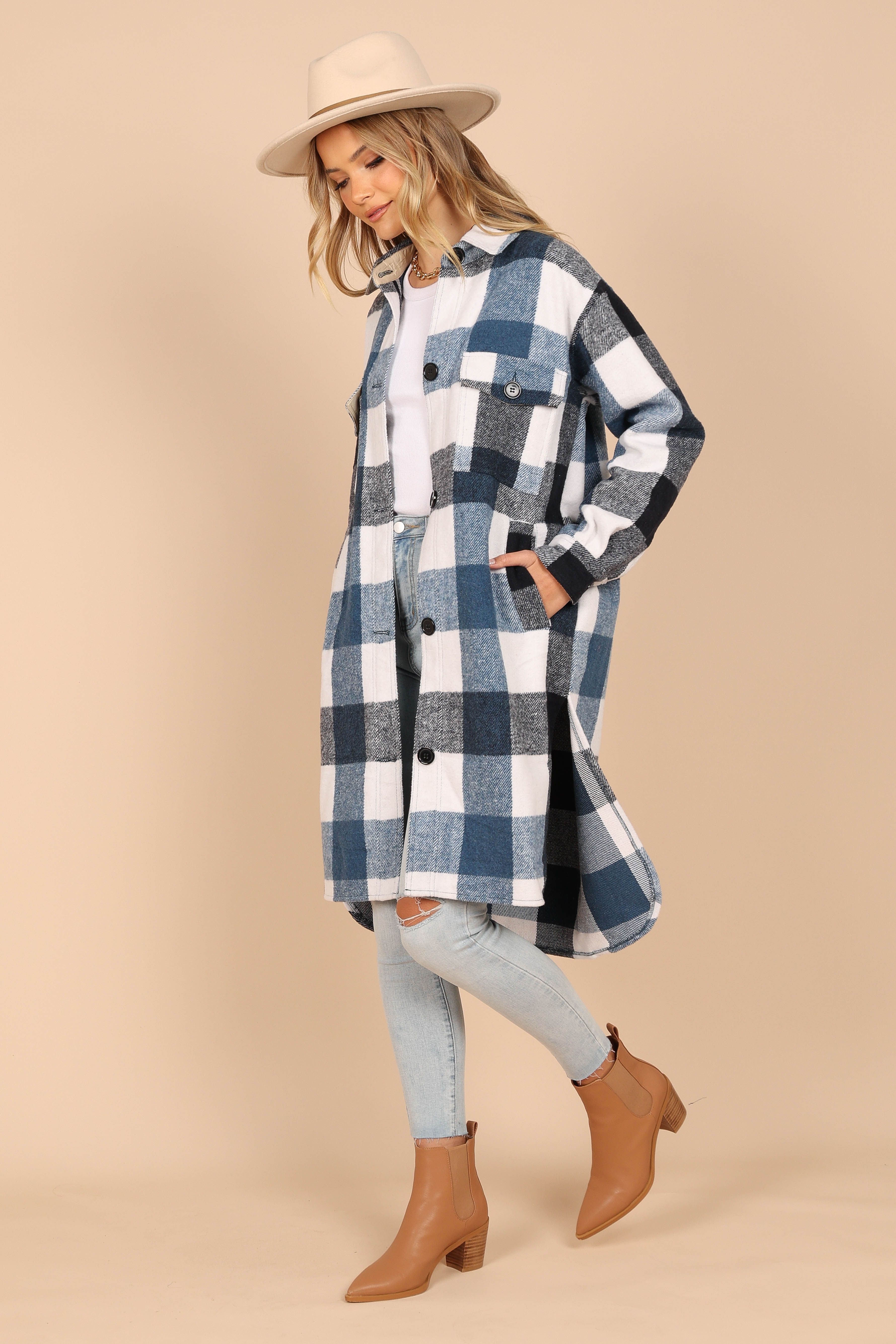 Shannon Large Plaid Shacket - Blue sold by Petal & Pup product image thumbnail 5