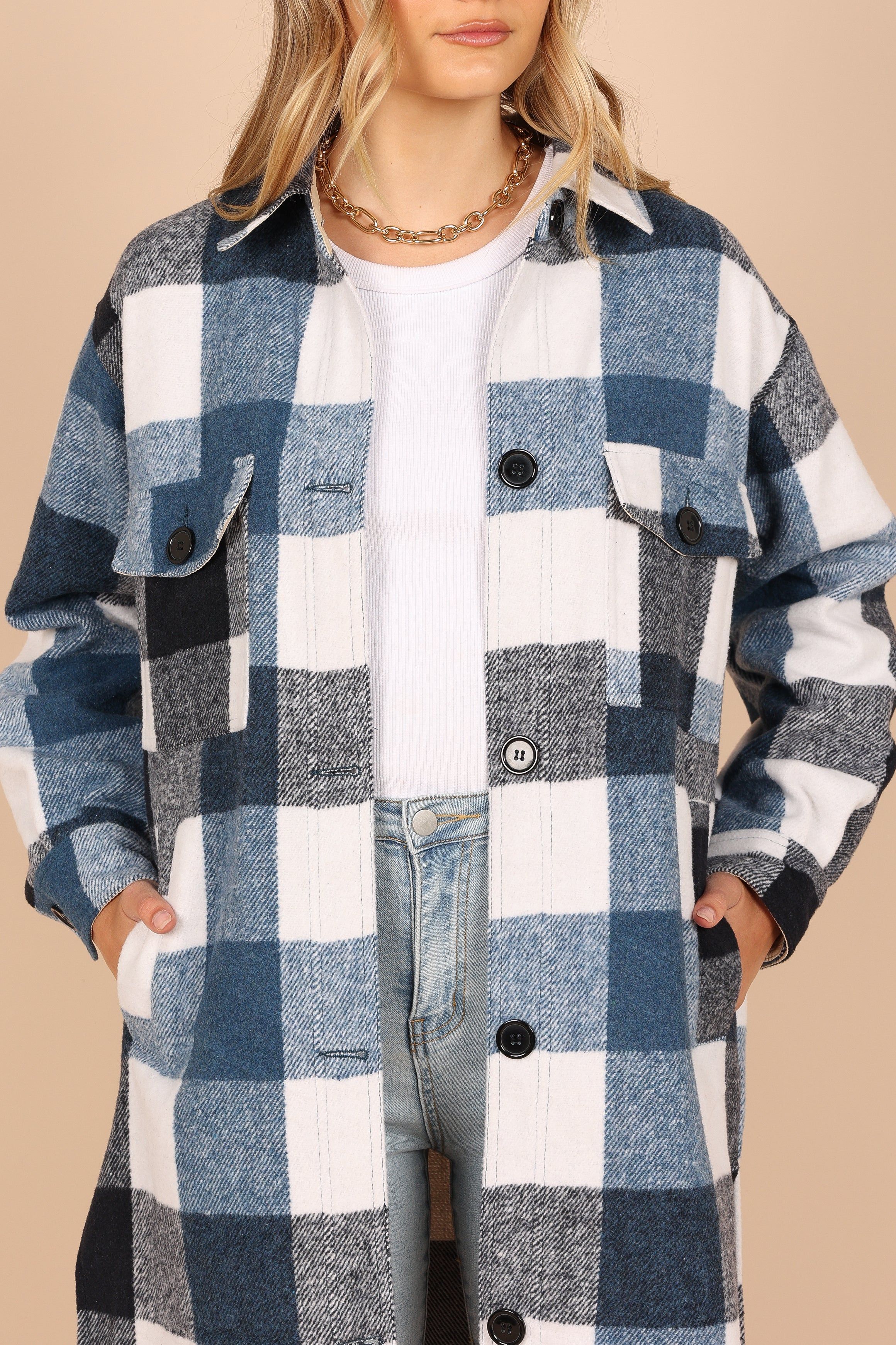 Shannon Large Plaid Shacket - Blue sold by Petal & Pup product image thumbnail 4