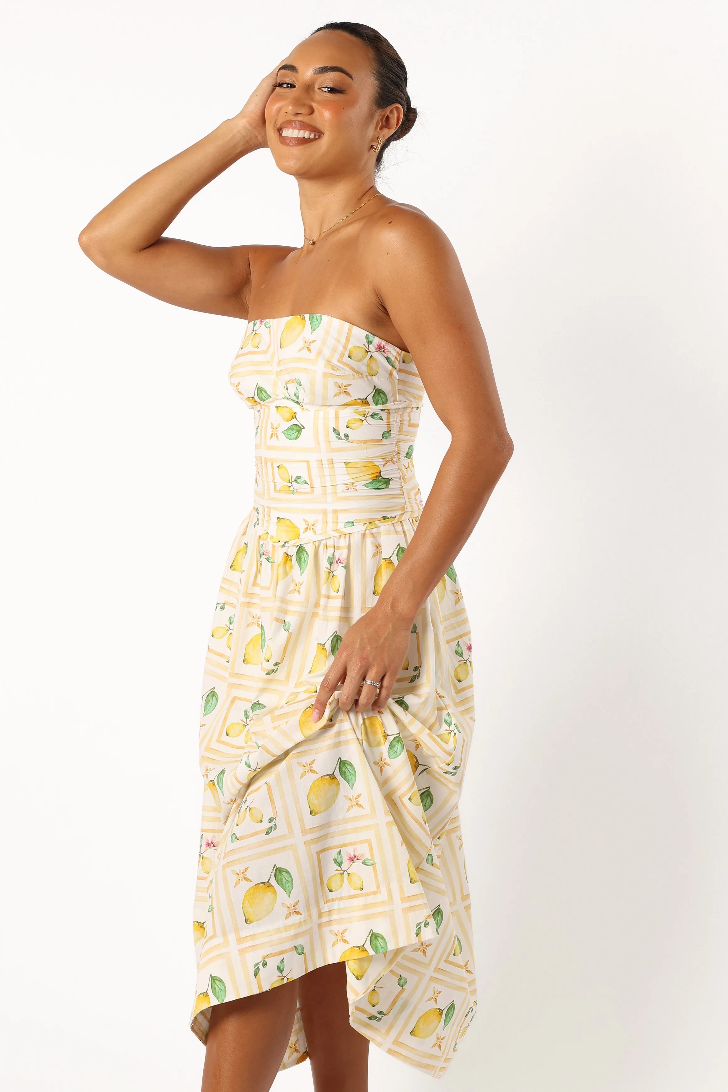 Cintrico Strapless Midi Dress - Lemon sold by Petal & Pup