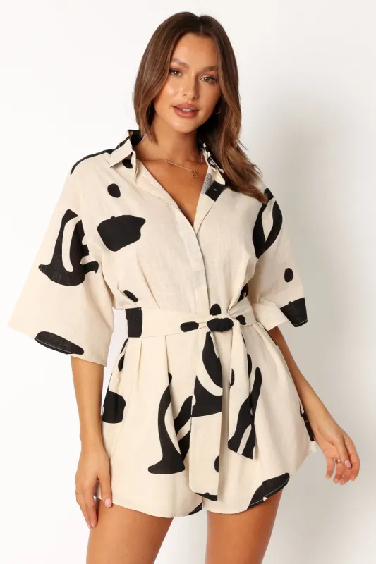 Kellie Romper - Beige Black sold by Petal & Pup