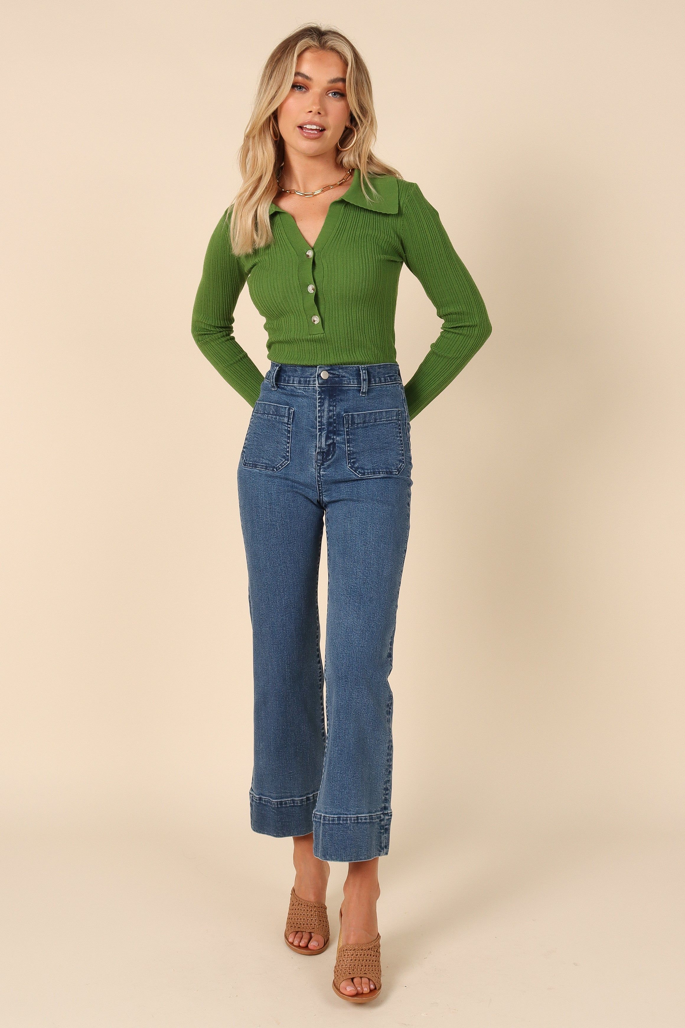 MILEY V NECK COLLARED KNIT TOP - GREEN sold by Petal & Pup product image thumbnail 8