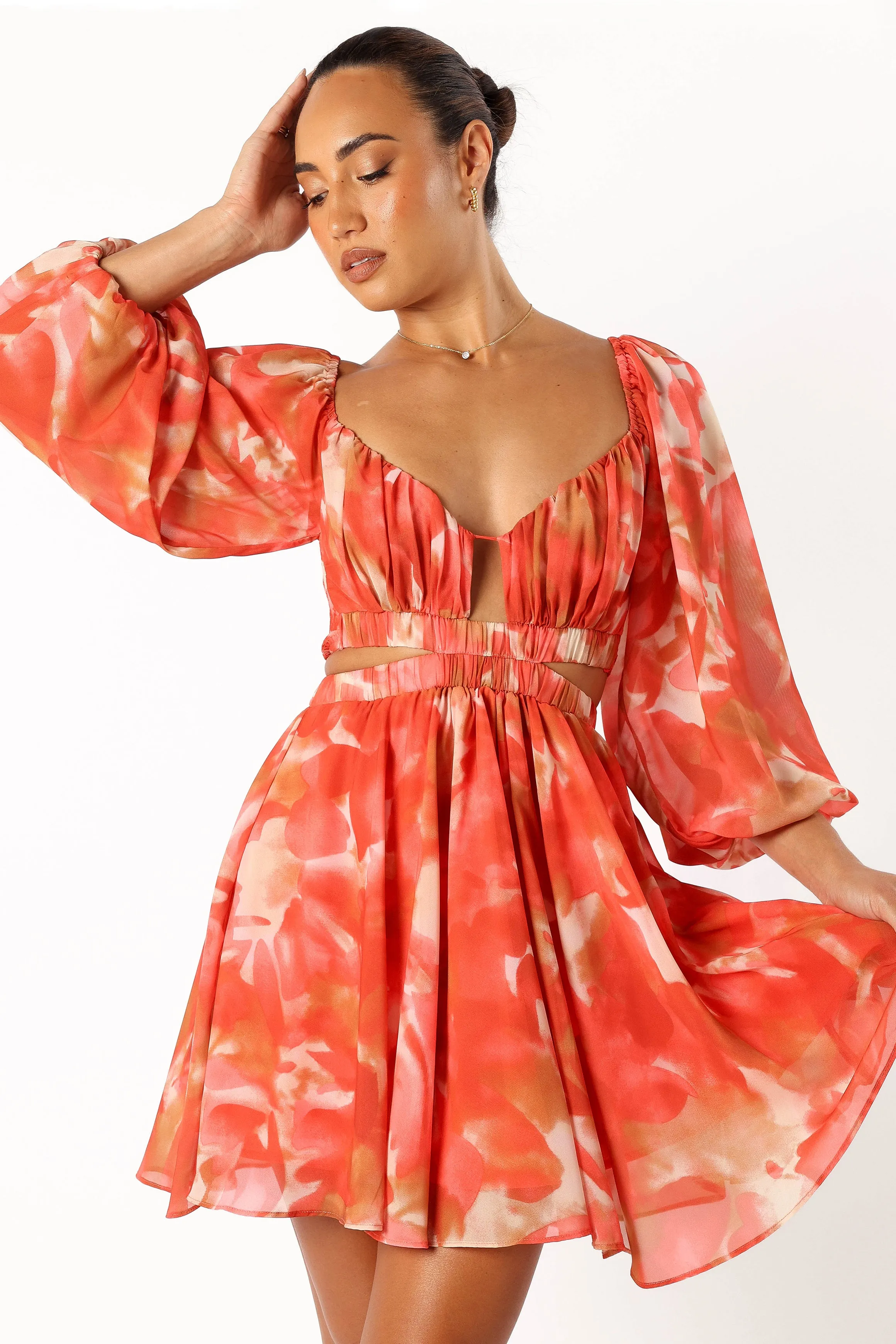 Katniss Longsleeve Mini Dress - Red Floral sold by Petal & Pup product image thumbnail 2
