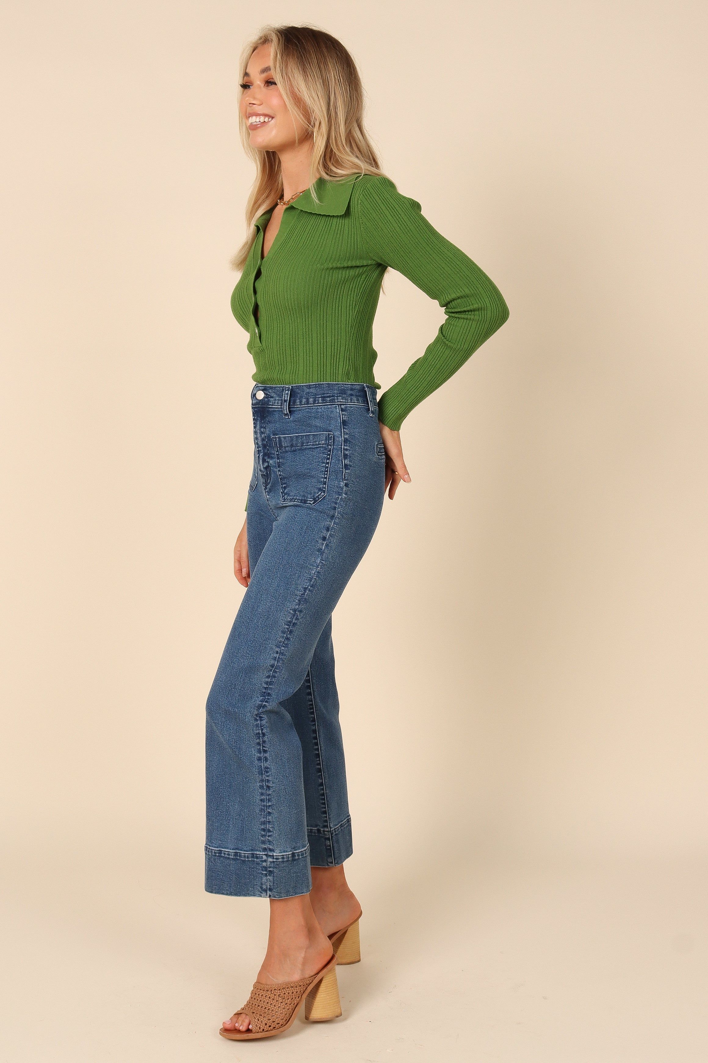 MILEY V NECK COLLARED KNIT TOP - GREEN sold by Petal & Pup product image thumbnail 6