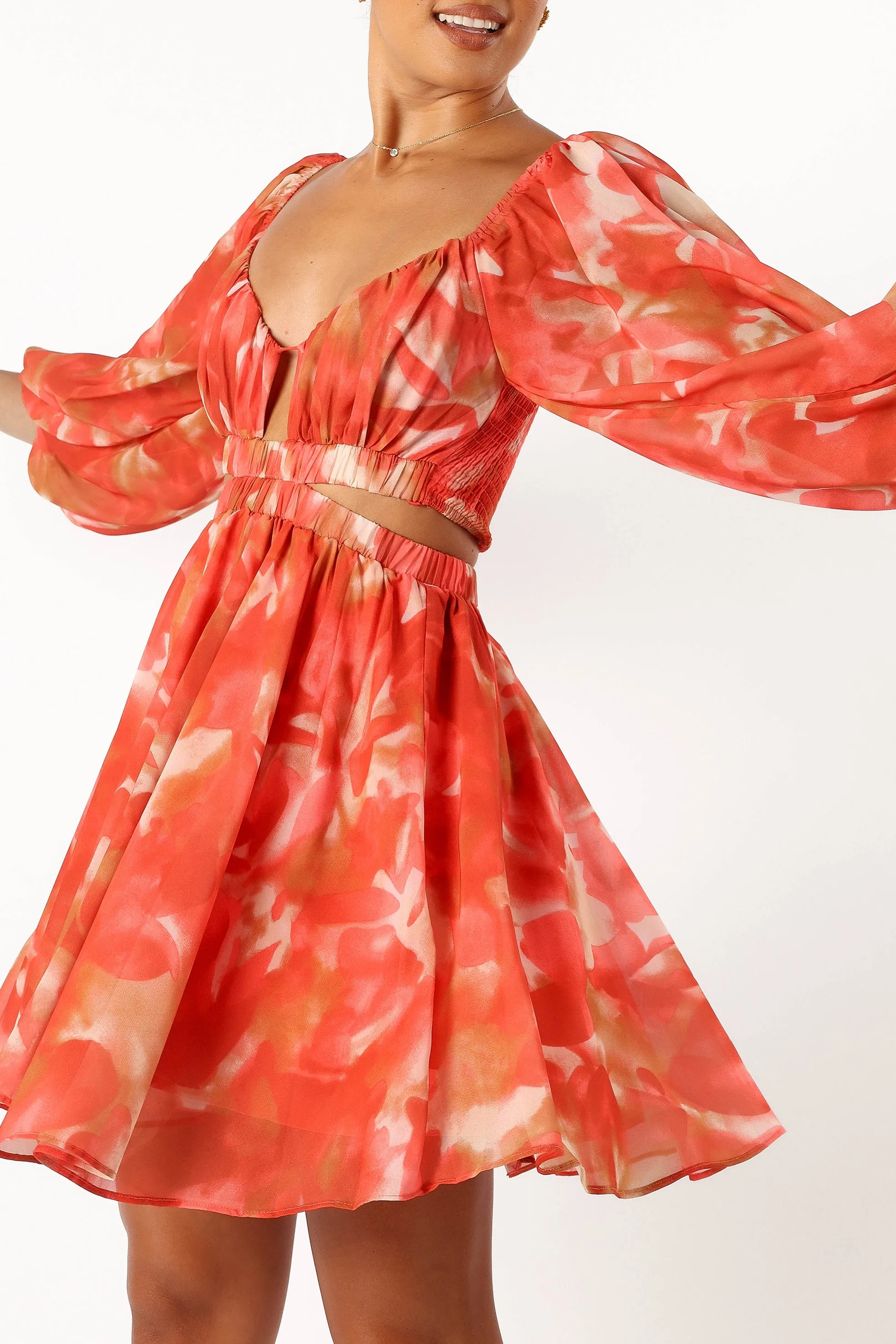 Katniss Longsleeve Mini Dress - Red Floral sold by Petal & Pup