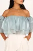 Hazel Off Shoulder Top - Dusty Blue sold by Petal & Pup