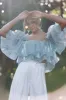 Hazel Off Shoulder Top - Dusty Blue sold by Petal & Pup