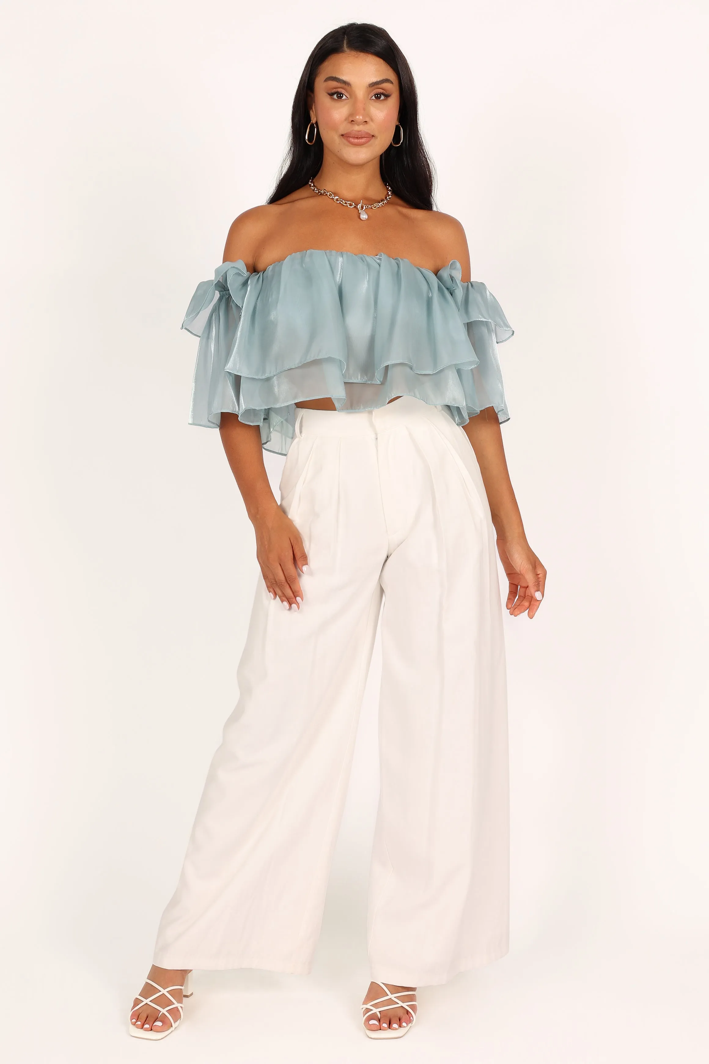 Hazel Off Shoulder Top - Dusty Blue | Parallel