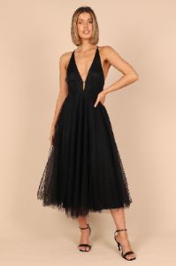 Avina Tulle Midi Dress - Black sold by Petal & Pup