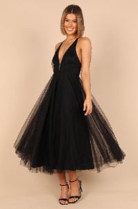 Avina Tulle Midi Dress - Black sold by Petal & Pup