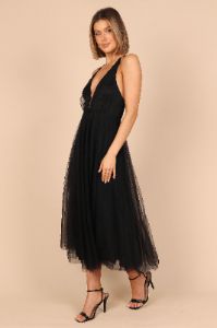 Avina Tulle Midi Dress - Black sold by Petal & Pup