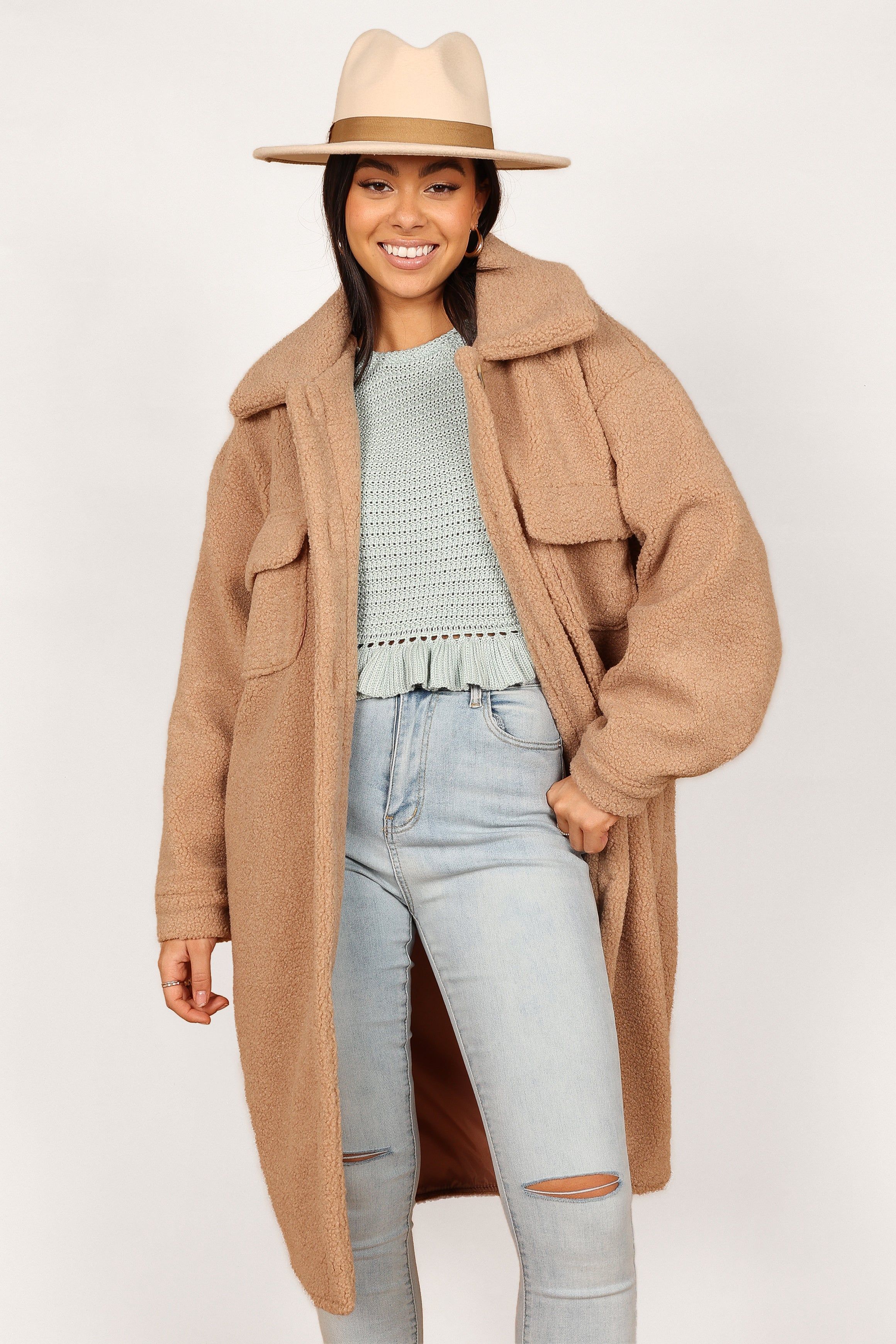 Hannah Cozy Teddy Long Coat - Camel sold by Petal & Pup product image thumbnail 5