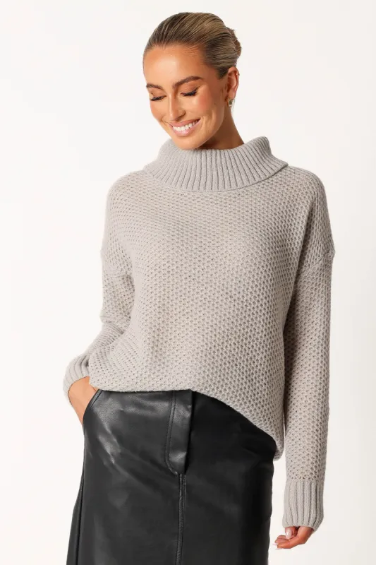Rayne Turtleneck Knit Sweater - Light Grey sold by Petal & Pup