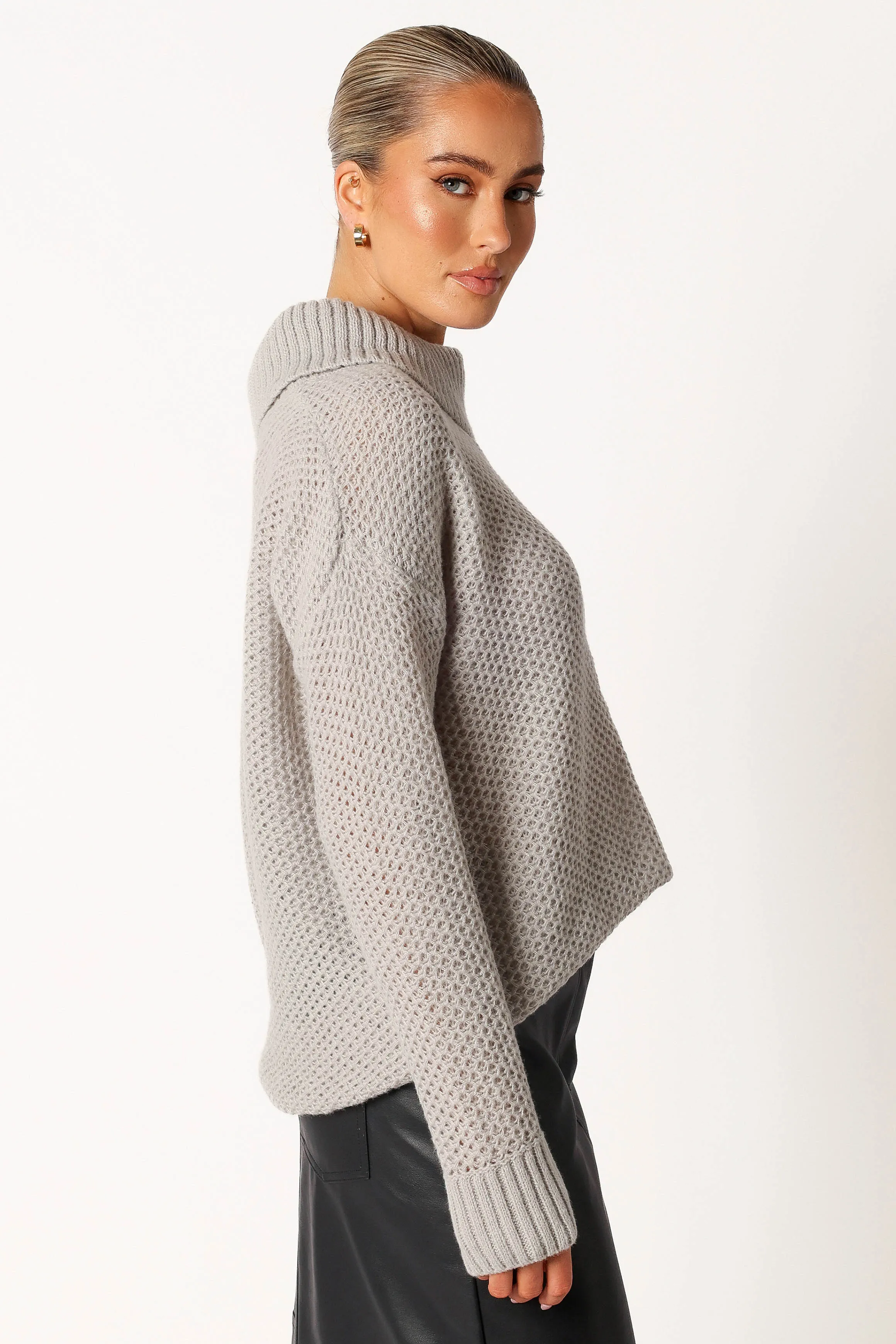 Rayne Turtleneck Knit Sweater - Light Grey sold by Petal & Pup product image thumbnail 4