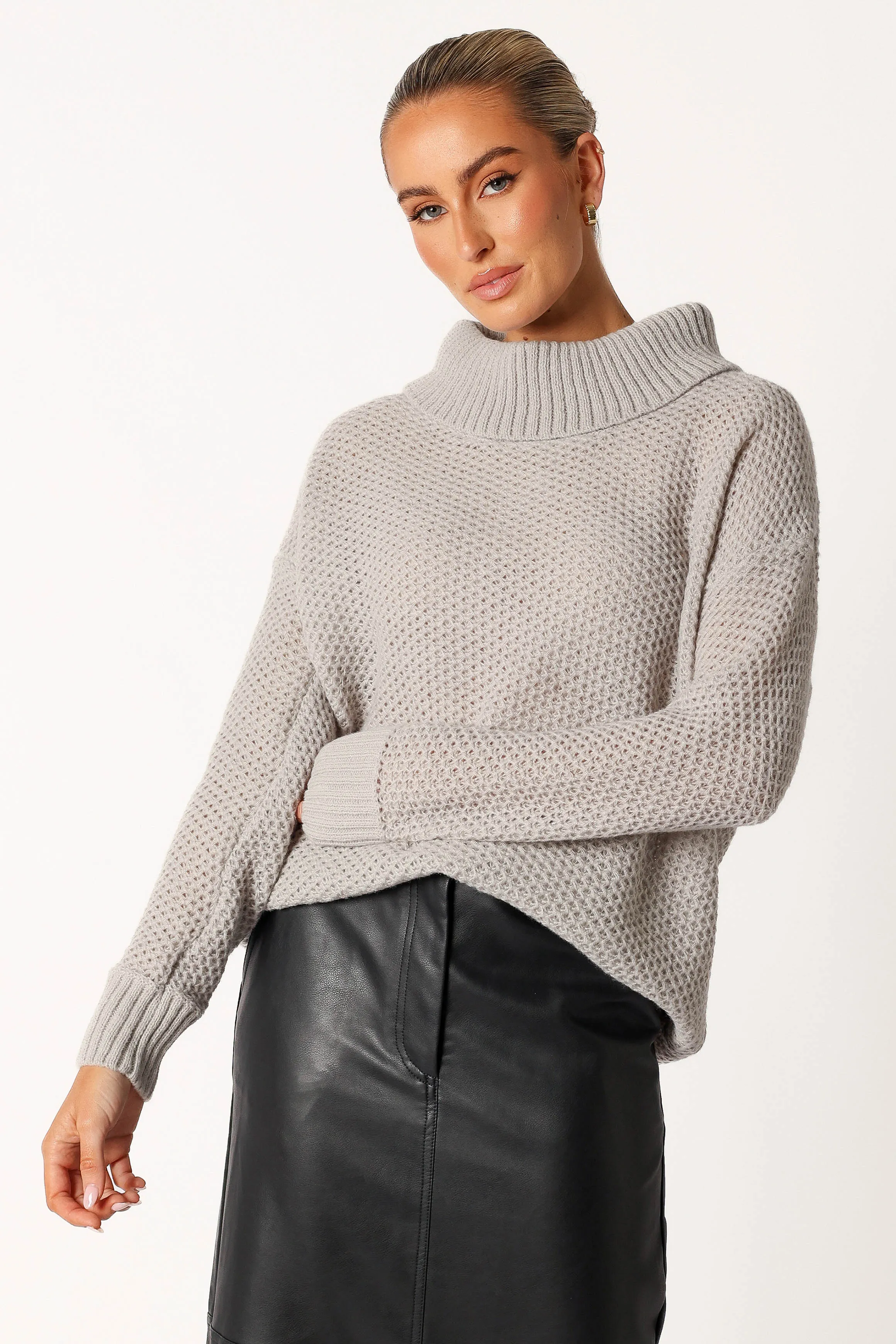 Rayne Turtleneck Knit Sweater - Light Grey sold by Petal & Pup product image thumbnail 5