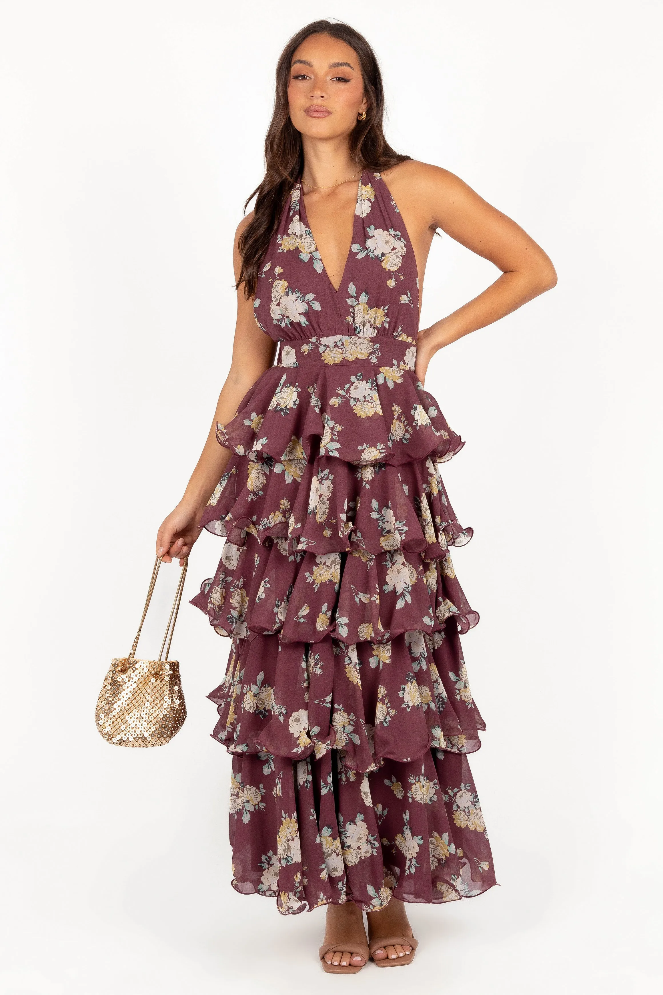 Kendall Maxi Halterneck Dress - Dark Wine sold by Petal & Pup