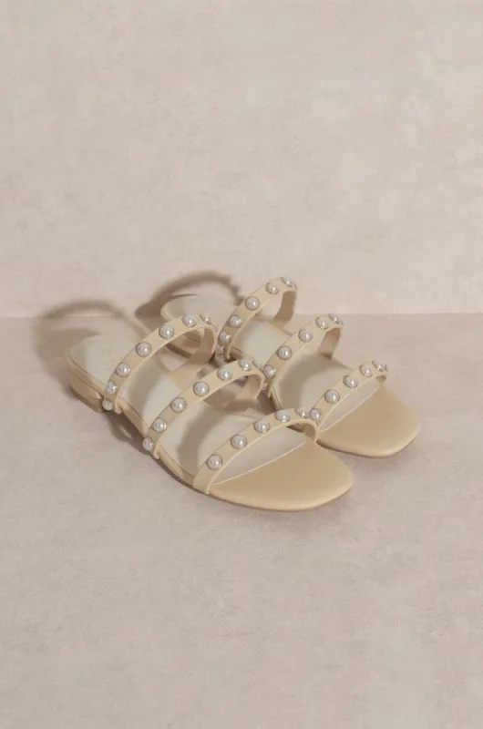 Valerie Pearl Flat Sandals - Butter sold by Petal & Pup