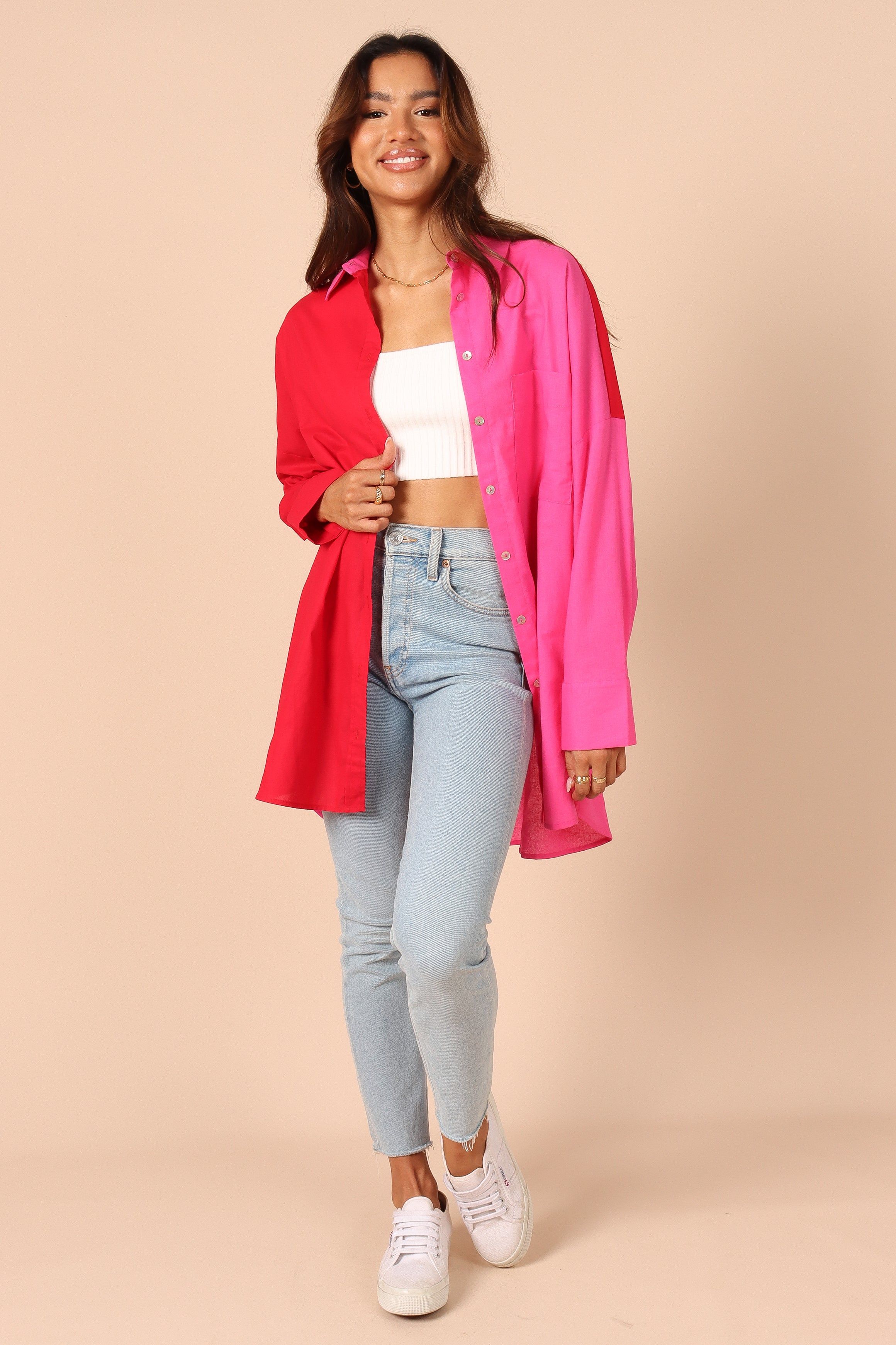 Polly Colour Block Button Down Top - Hot Pink Multi sold by Petal & Pup product image thumbnail 8