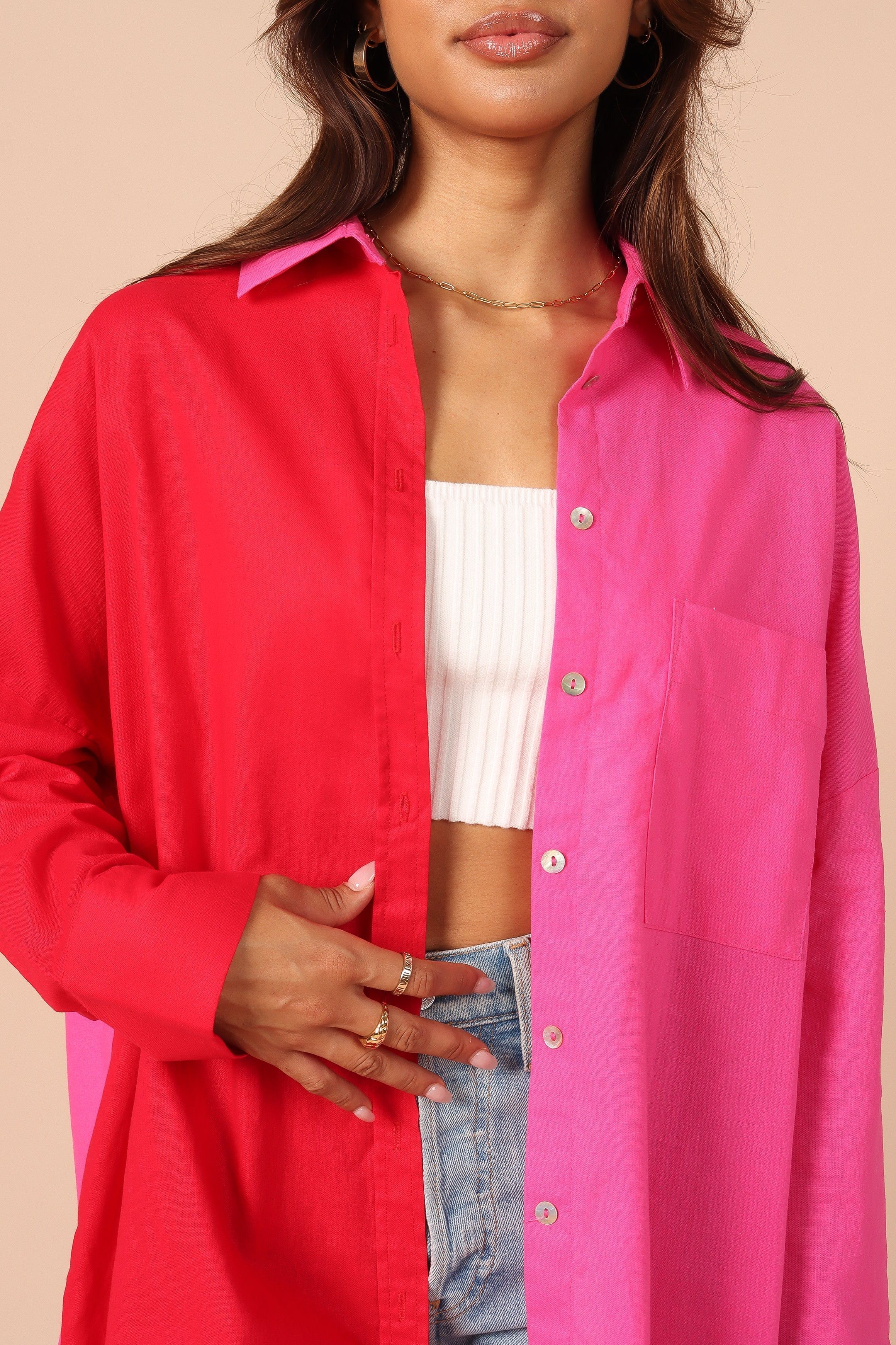 Polly Colour Block Button Down Top - Hot Pink Multi sold by Petal & Pup product image thumbnail 4