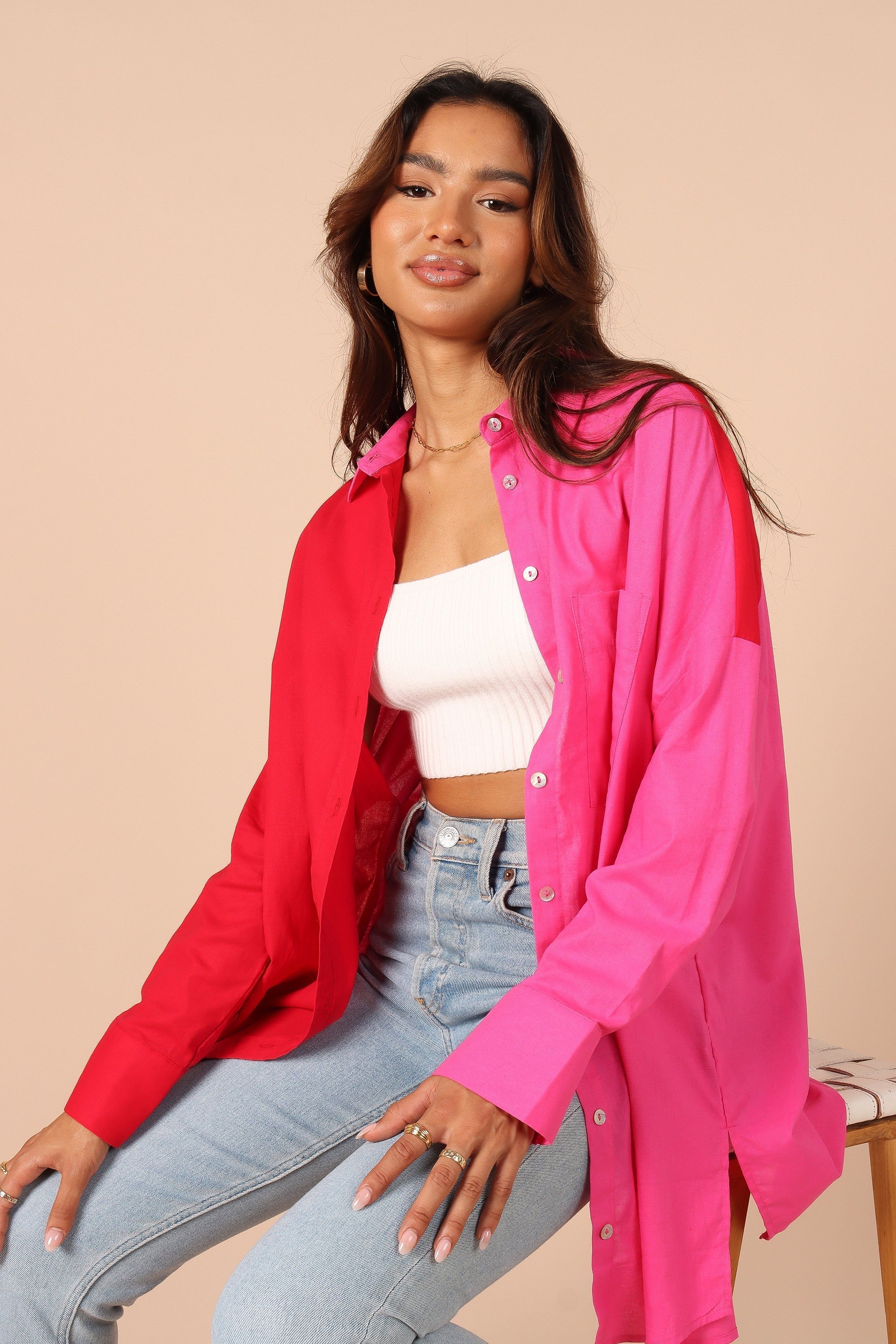 Polly Colour Block Button Down Top - Hot Pink Multi sold by Petal & Pup