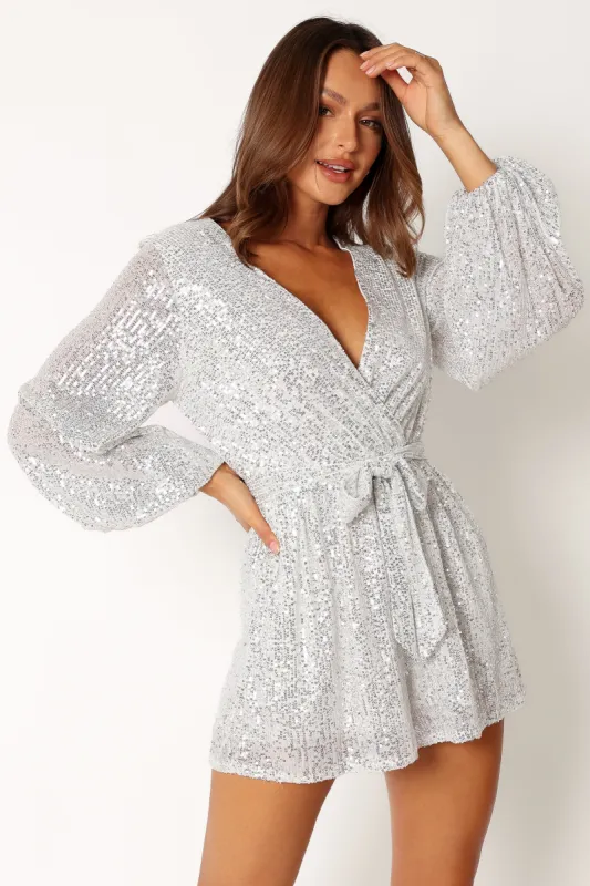 Monica Sequin Romper - Silver sold by Petal & Pup